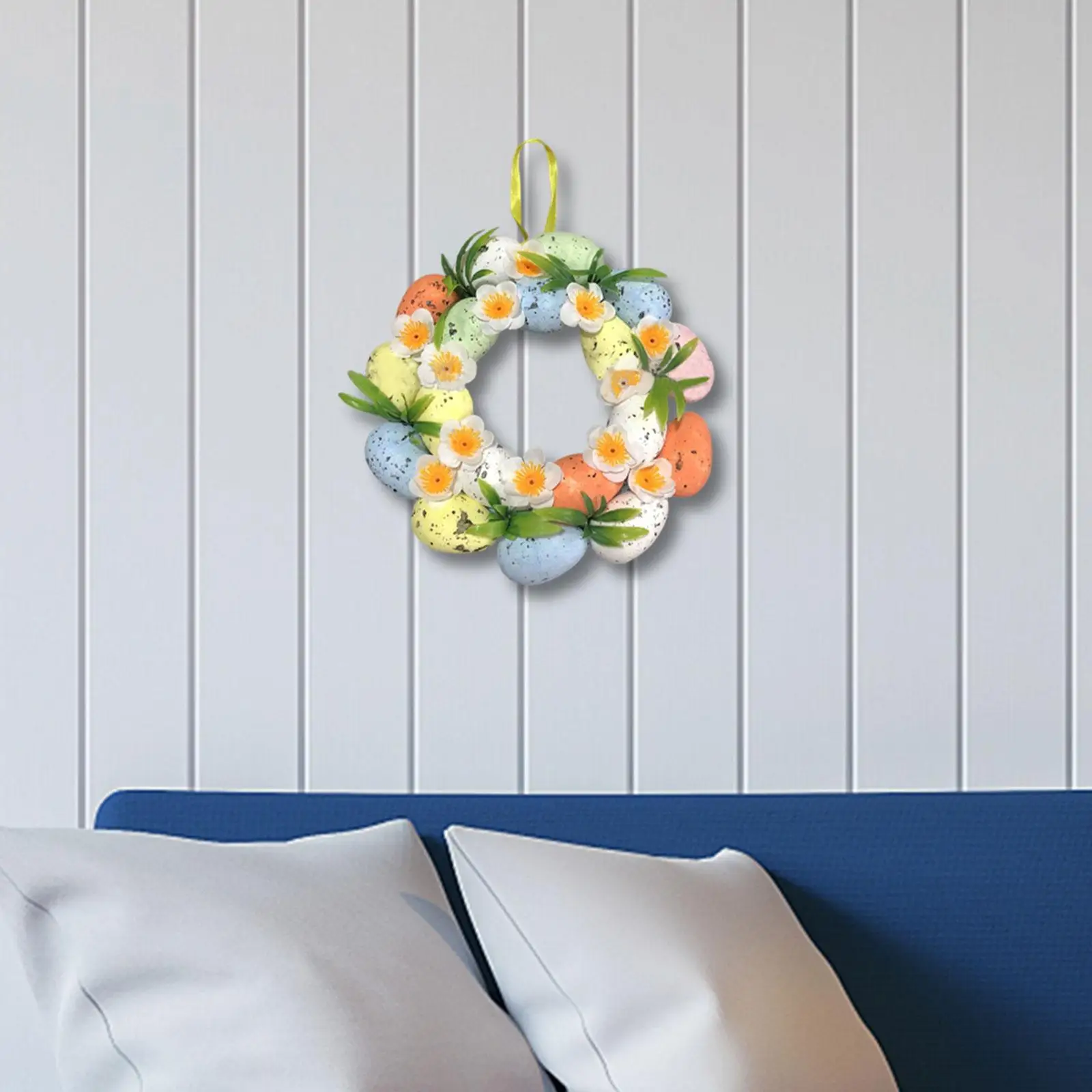 7.87inch Easter Wreath Holiday Decor with Colorful Egg Artificial Flowers Wreaths for Outside Festive Spring Summer Home Party