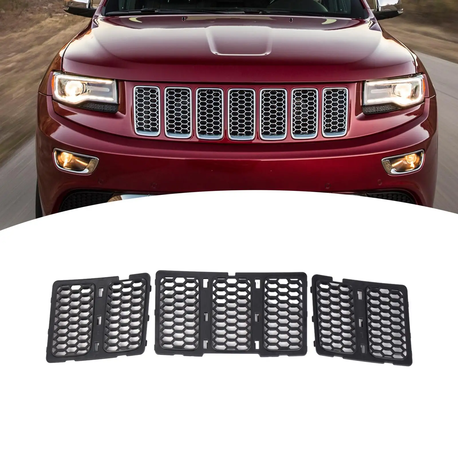 3x Honeycomb Grille Inserts Easy Installation 68143073AC 68143074AD Black High Quality Replacement Parts Auto Accessory