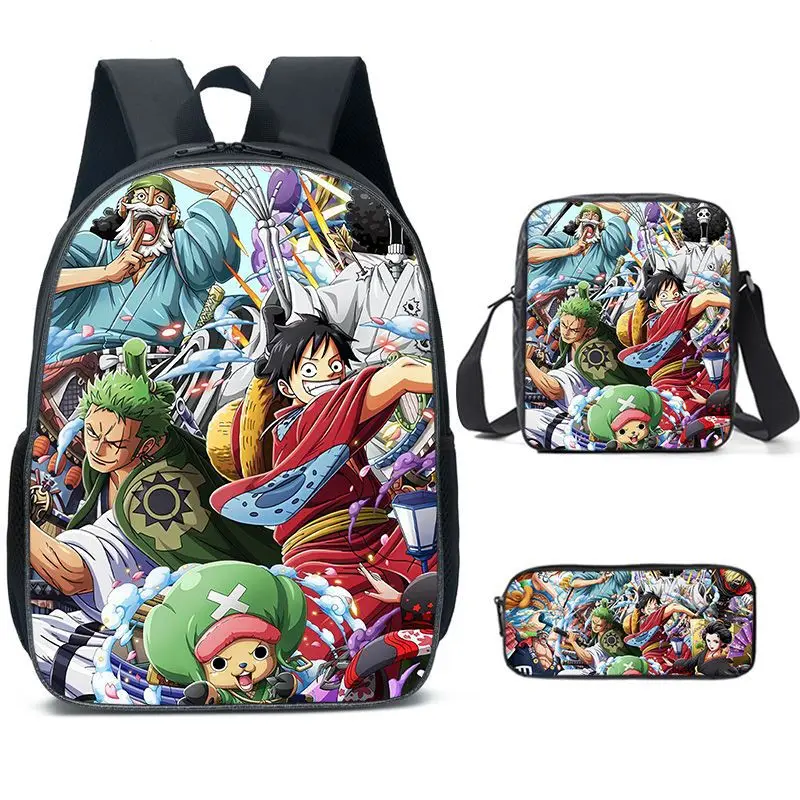 3pcs Set New Anime Bag One Piece Backpack Luffy Figures Kids School Bags Pen and Messenger Bags Big Travel Bag Childrens Gifts