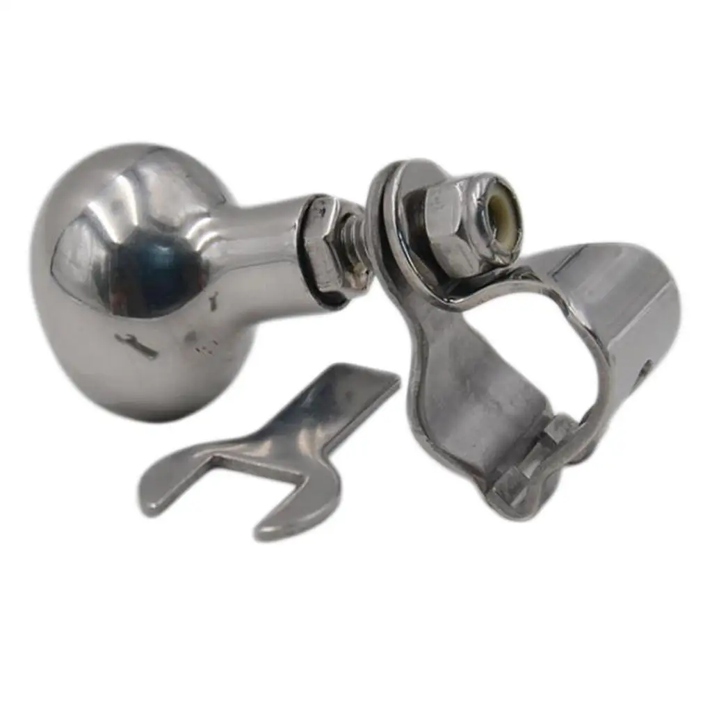 Silver 316SS Boat Marine Steering Wheel Control Knob Spinner Clamp-On Handle