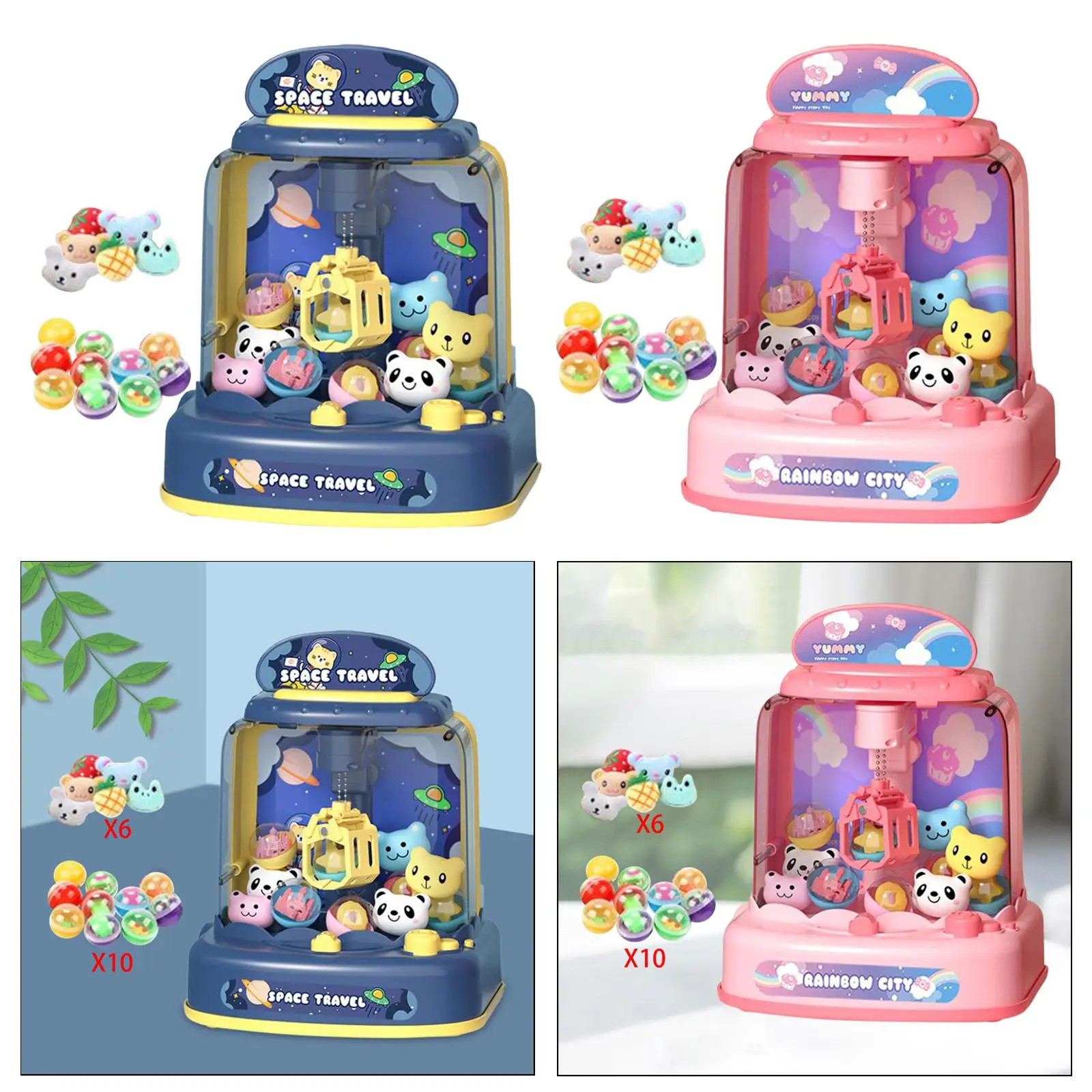 Claw Game Machine with Lights with 6 Dolls 10 Ball Toys Grabbing Machine with Music and Lights for Children Girls Holiday Gifts