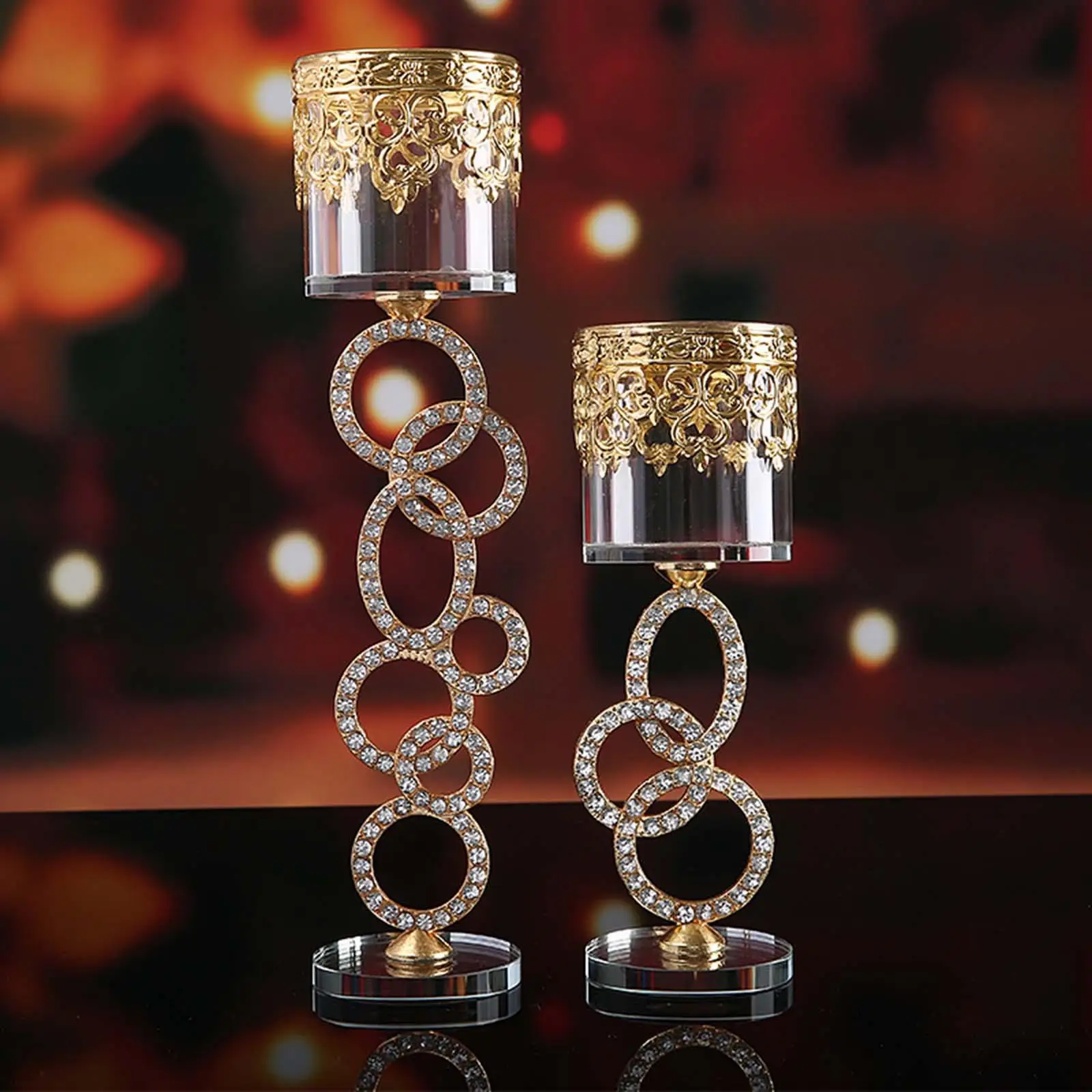 Cylinder Circle Glass Crystal Candlestick Candle Holders Ornament for Wedding