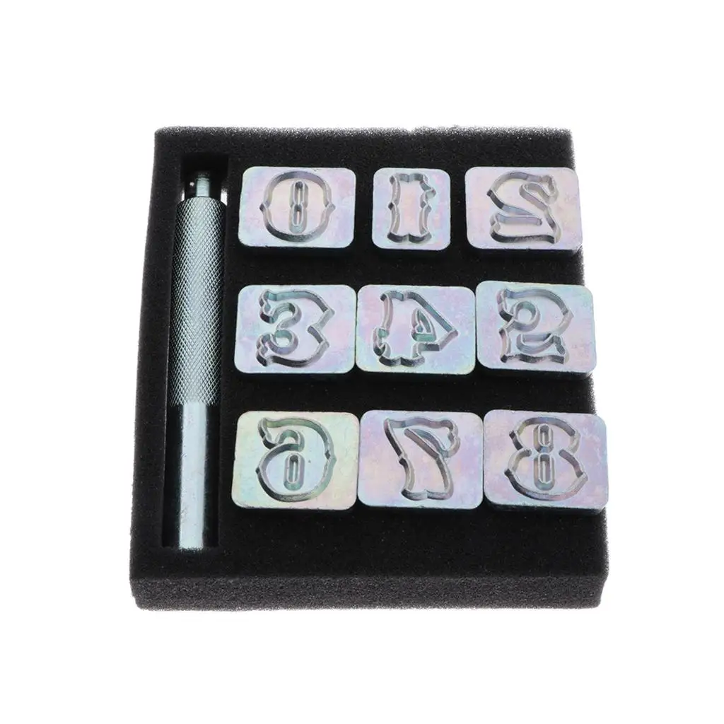 10pcs Zinc Alloy Number 0~8 Stamp Punch Tool Leathercraft Hand Stamp Set