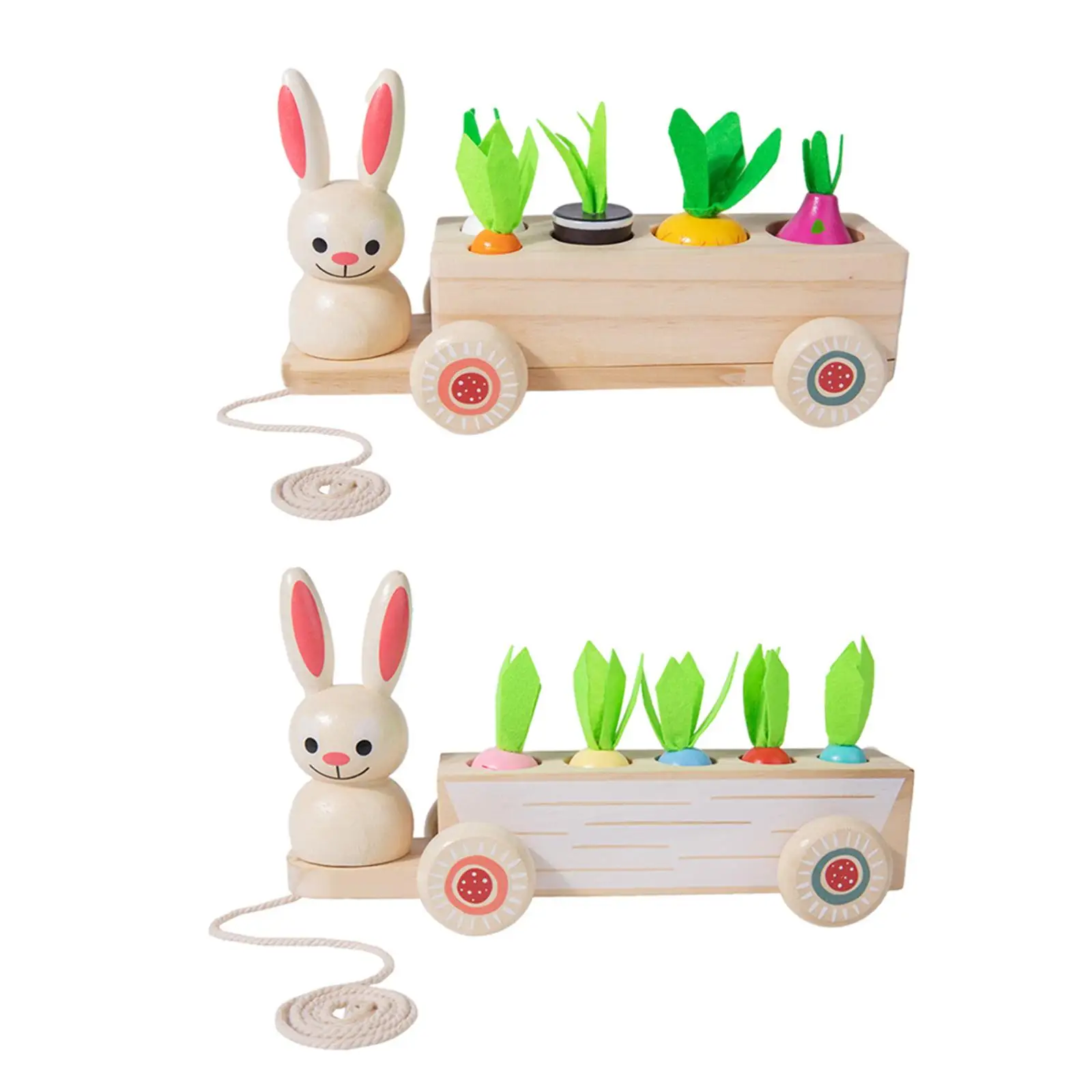 Baby Montessori Toys Wooden Block Happy Farm Pulling Carrot Shape Matching Size Cognition Montessori Educational Toy Gift Kids