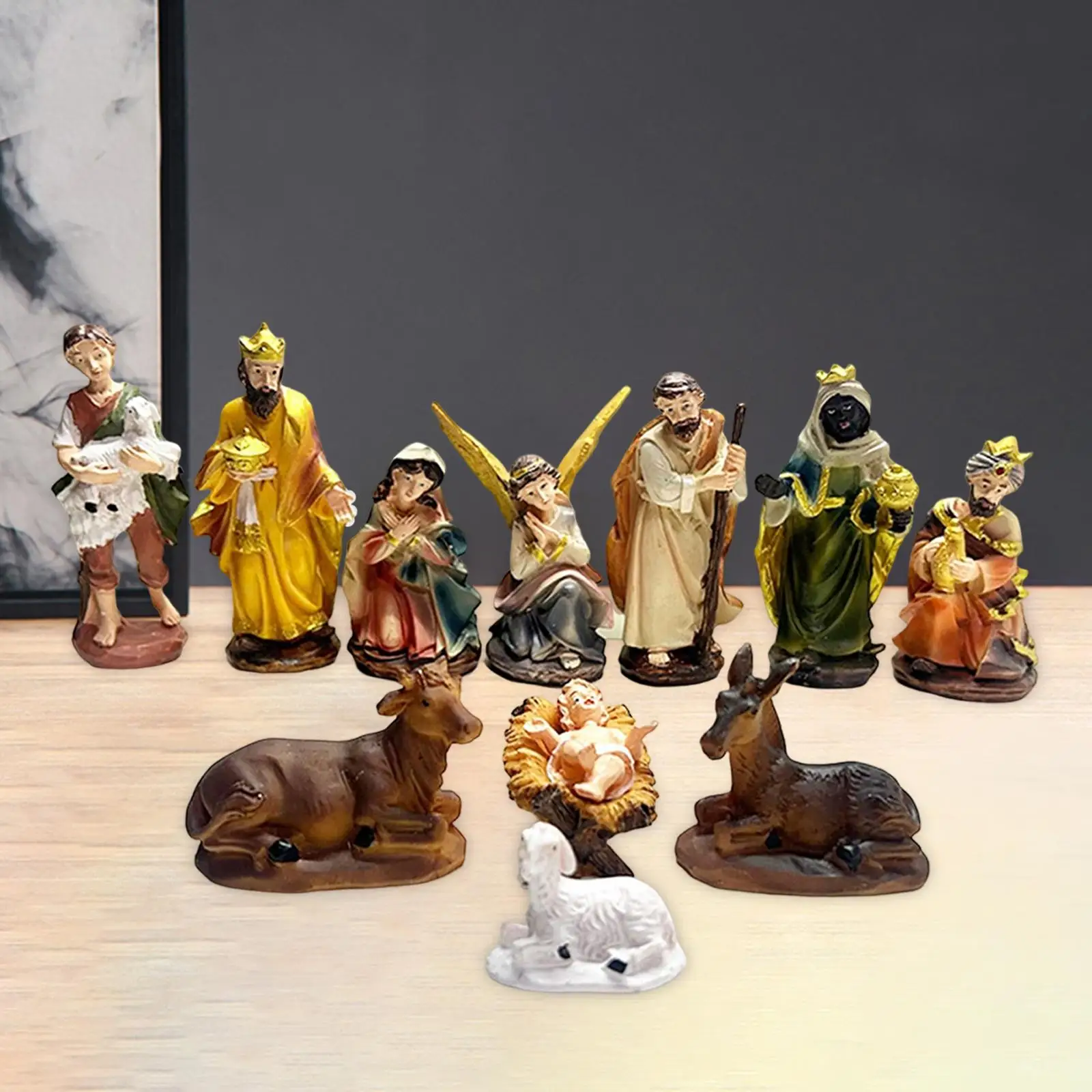 Nativity Figurine Christian Religious Sculpture Ornament Holy Family Birth of Jesus Statue Set for Office Home Xmas Gifts