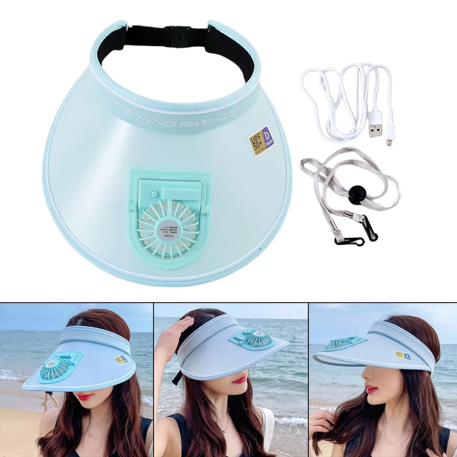 Cooling Fan  Visor Hat with Adjustable Elastic Buckle  Cooling Fan Women Men Fan  Hat for Running Beach Fishing