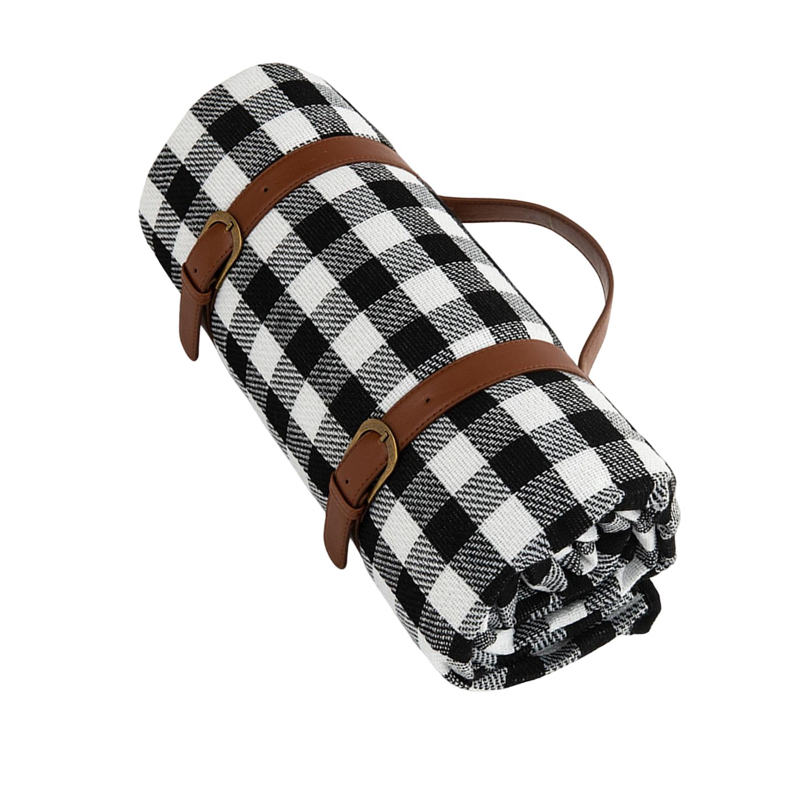 Picnic Blanket Lightweight Beach Rug for Family Traveling with PU Leather Carrier Handle