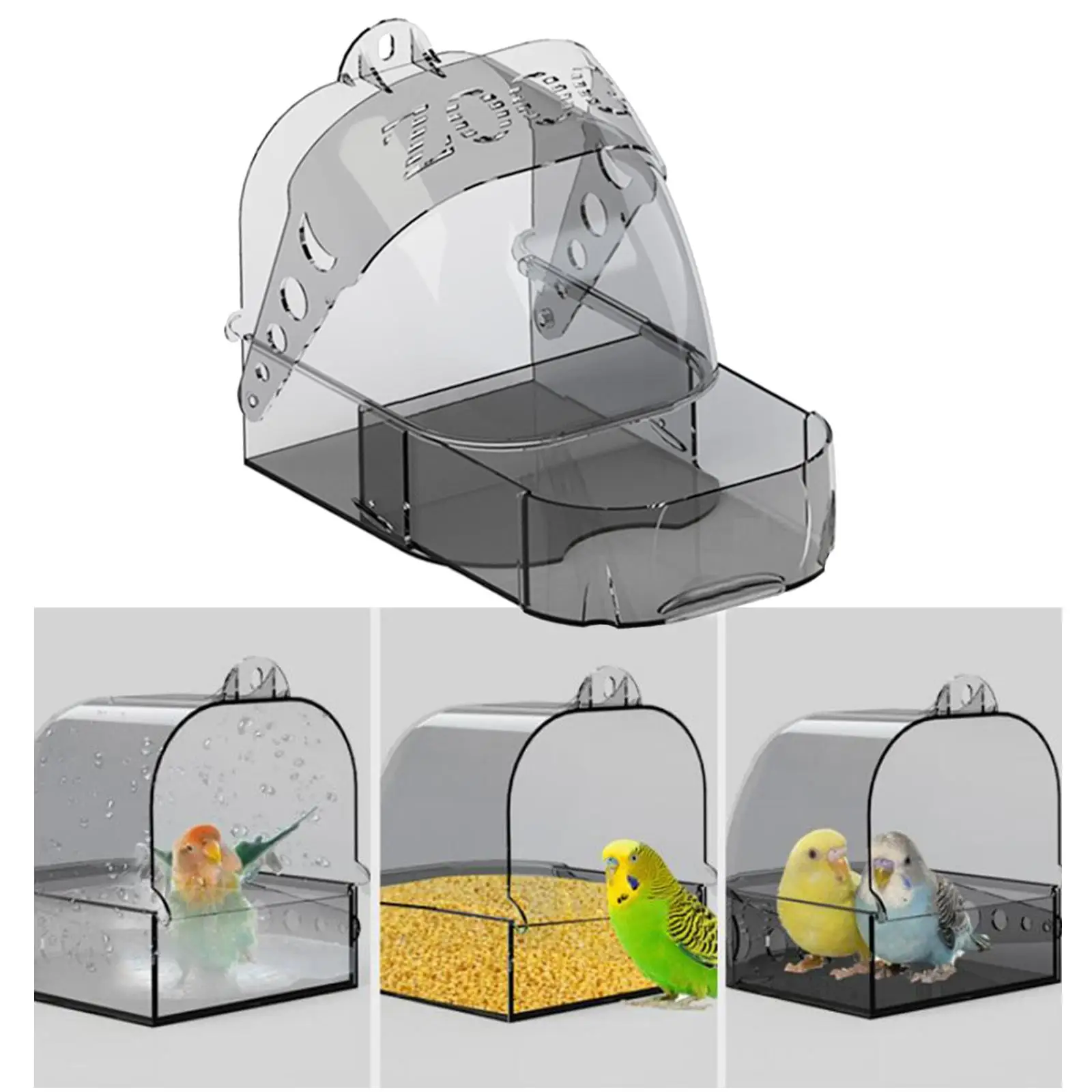 Bird Bath Box Hanging Cage Shower Box Feeder Bathing Tub for Parrots Pet Canary Accessories