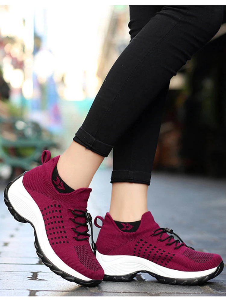 Casual Women Walking Flat Slip On Platform Sock Sneakers Shoes Plus Size 35-45 Zapatillas Mujer44_desvips.com
