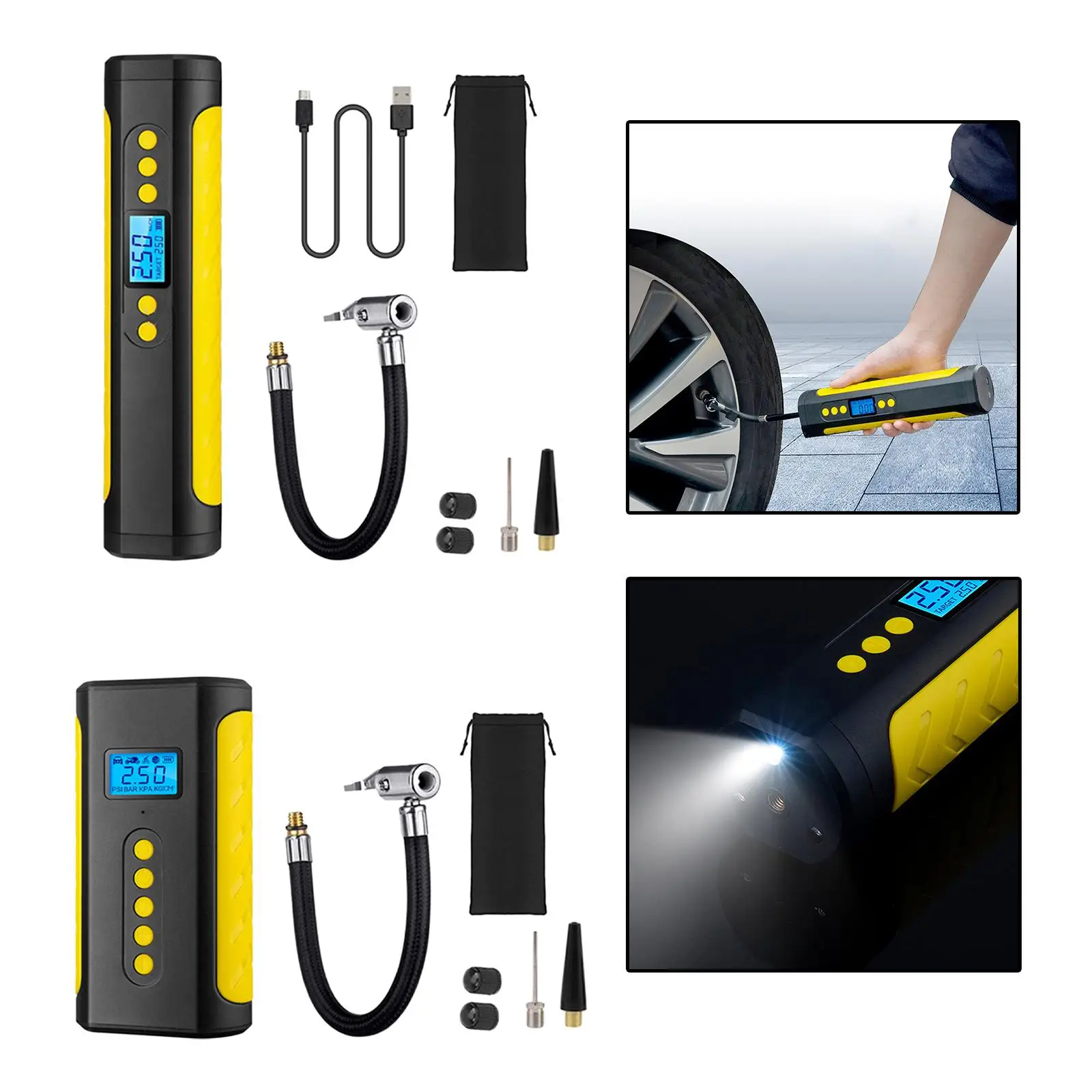 Electric Portable Air Compressor with LED Light Digital Display Compact Tire Inflator for Bicycles Motorcycle Tires Car
