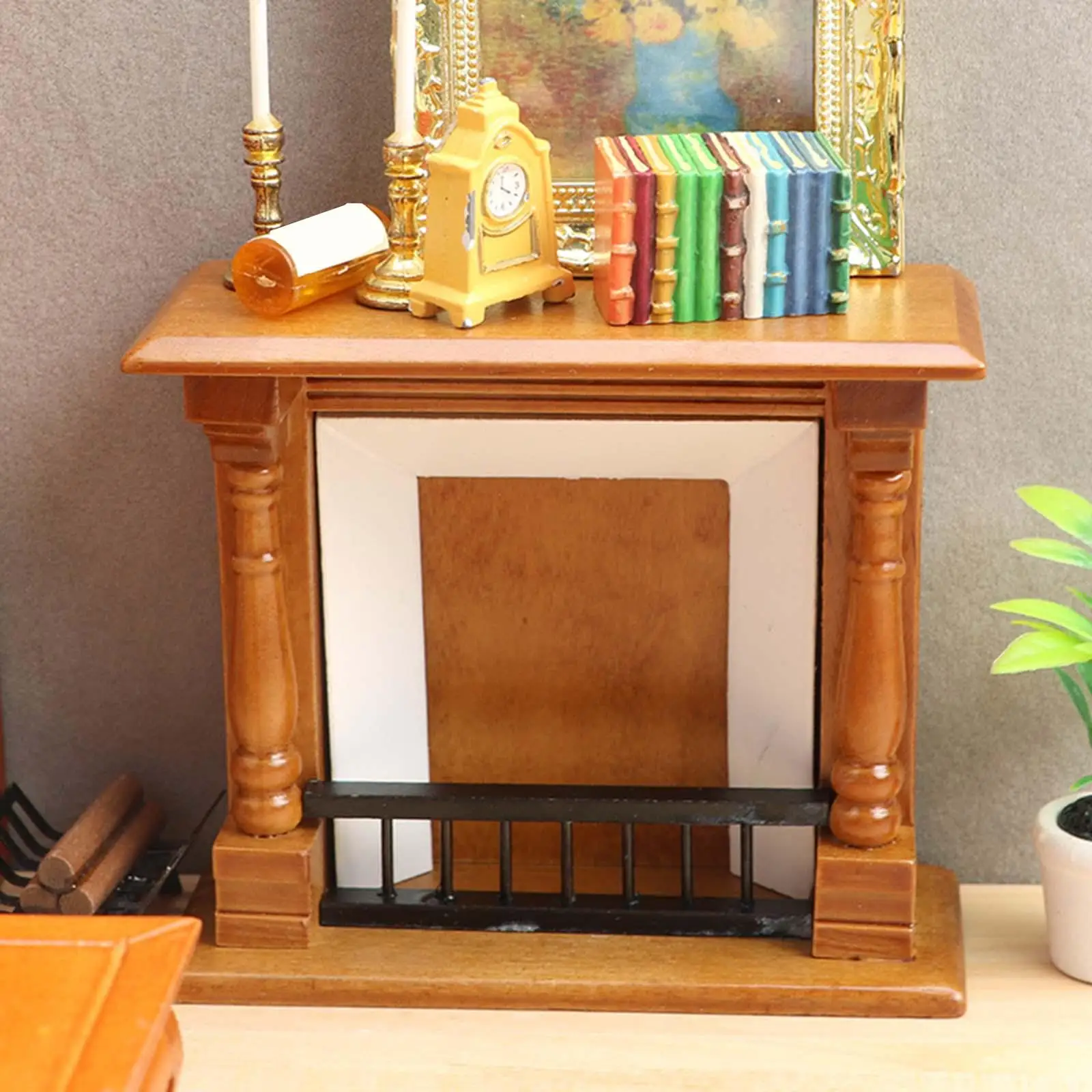 Mini Dollhouse Furnishings Ornament Wooden TV Stand 1/12 Fireplace for Dollhouses Pretend Play Toys DIY Accessories