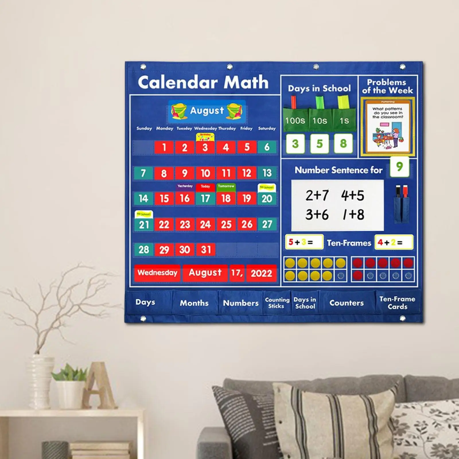 Daily Math Calendar Classroom Pocket Chart 249 Cards for 3 Years Old Kids
