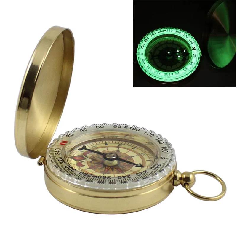 Pocket Fluorescence Navigation Compass Ring Keychain for Outdoor Camping Hiking 