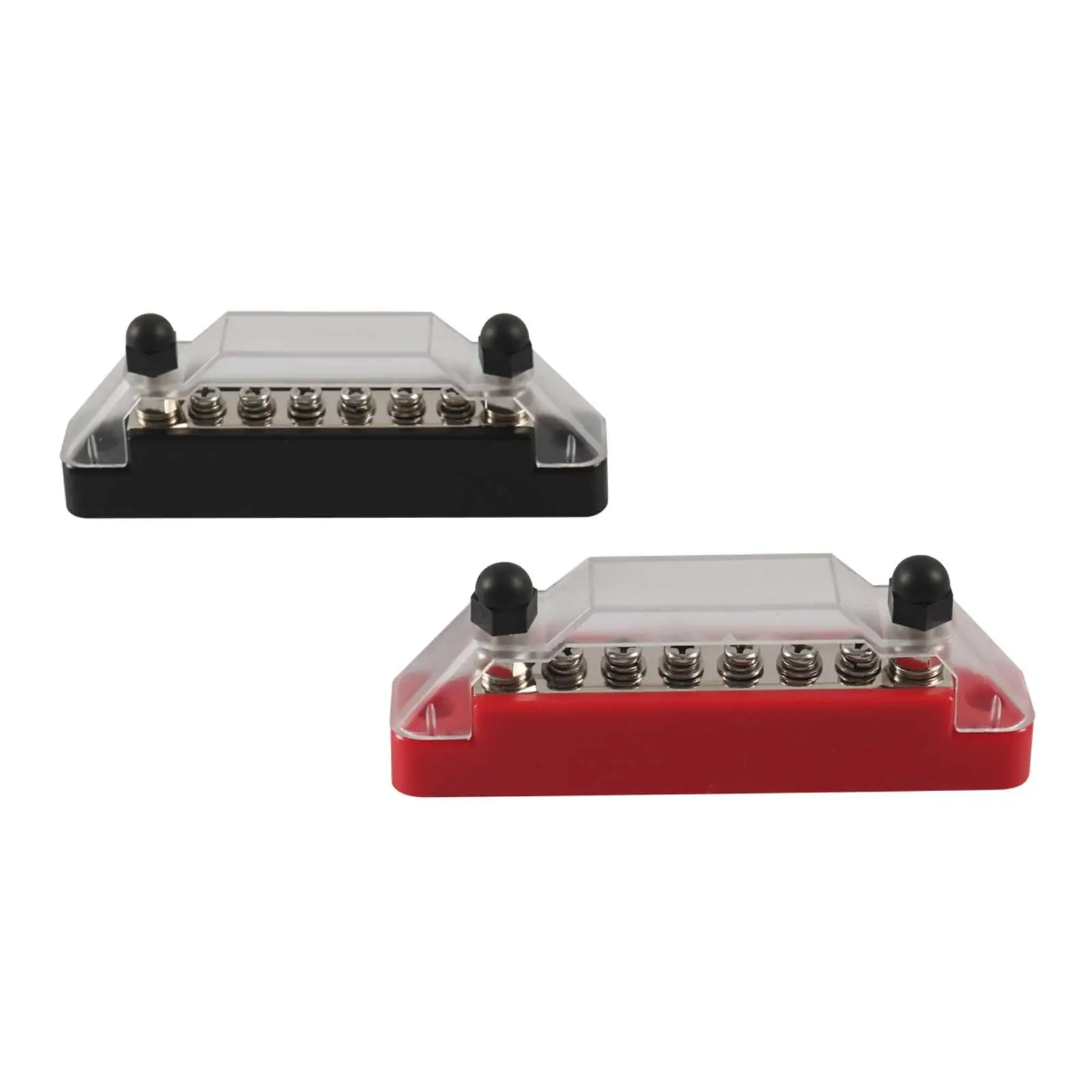 2Pcs Ground Power Distribution Block 2x M6 Studs 6x M4 Screws with Cover Bus Bar Fit for Vehicles Marine Truck Car