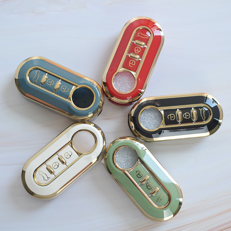 3-Tasten für Fiat 500 Ducato Panda Punto Gold TPU Auto Flip Klappschlüsselhülle Fernschlüsselgehäuse Halter Protecor Schlüsselanhänger – Detail 2