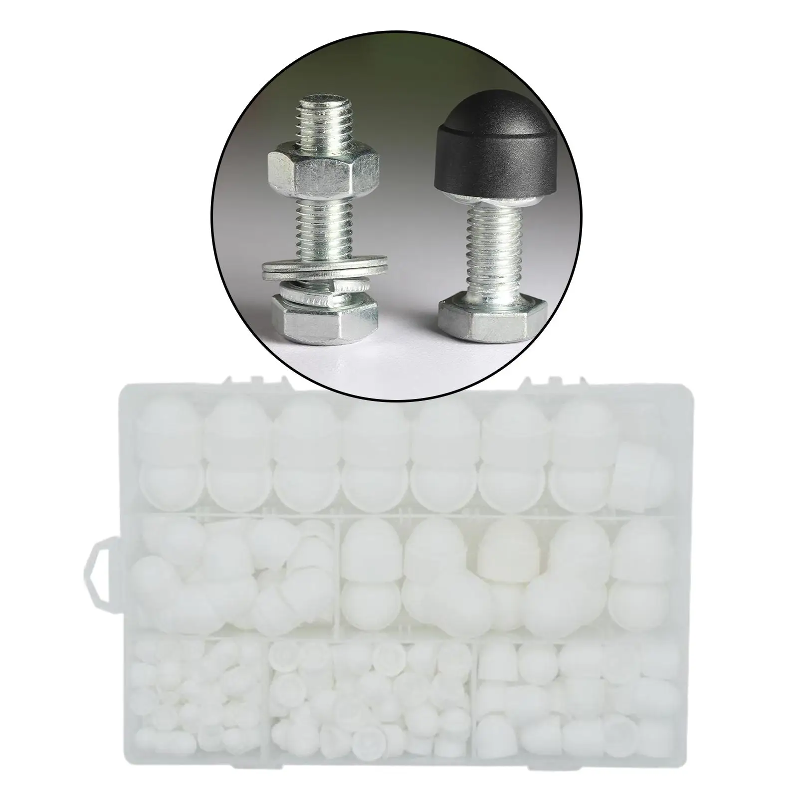 145Pcs M4-M12 Hexagon Nut Protection Cap Cover Screw Cover Caps Assortment Kits Easily to Install High performance White