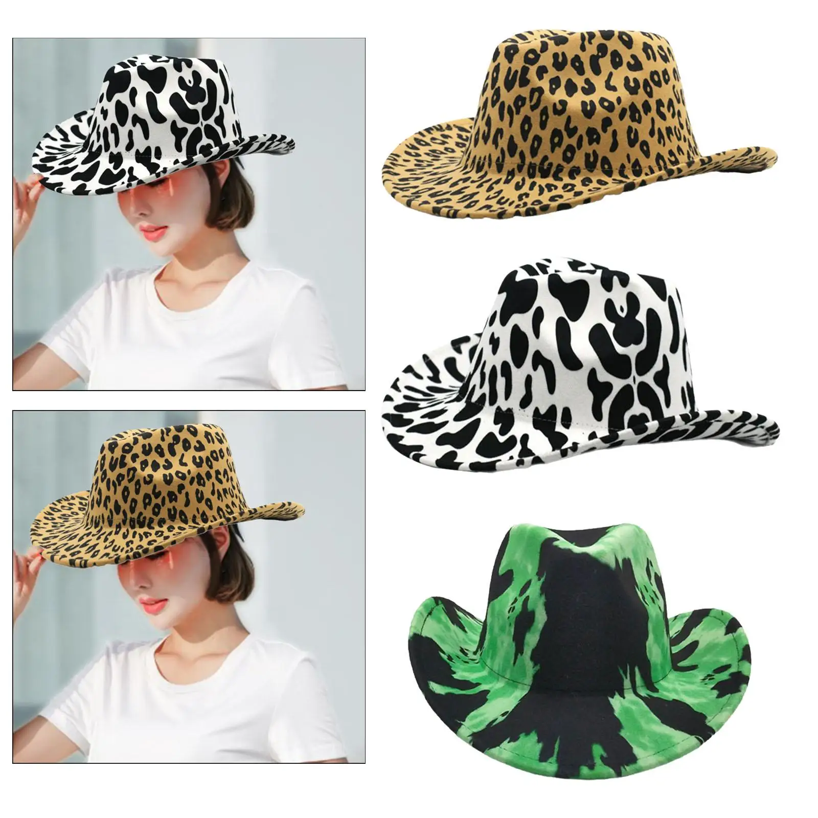 Cowboy Hat Cow Print Party Hats Costume Accessories Wide Brim Hats Womens Hats with Brim for Festival Halloween Adults Men Women