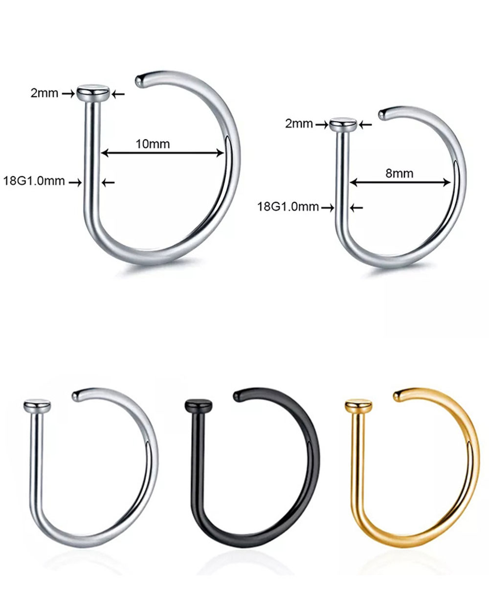 Curved Barbells Fake Nose Piercing D Shaped Tragus Helix Stud Earring Hoop Septum  Stainless Steel Ring Nostril Body Jewelry