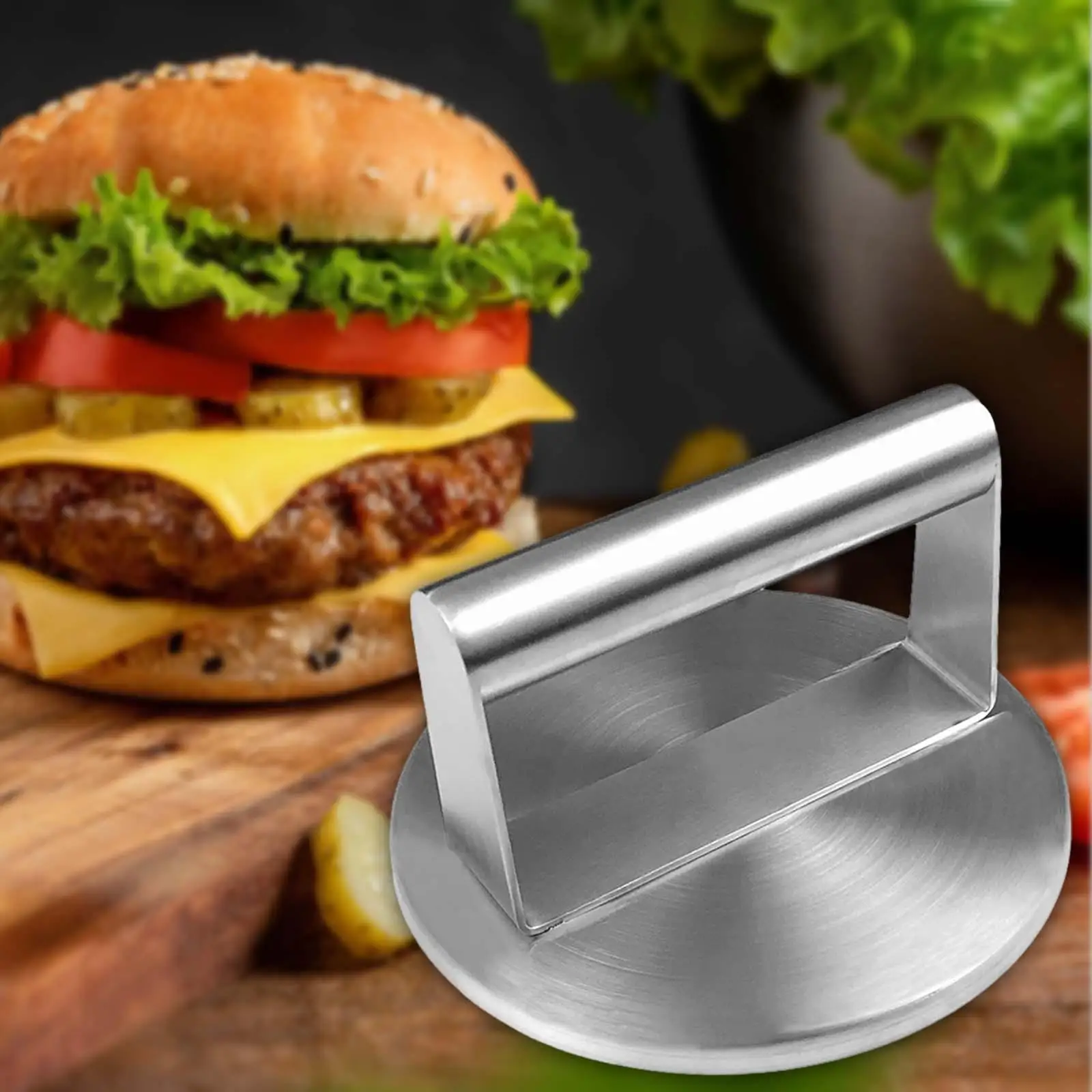 Stainless Steel Burger Press Press Meat Steak Flat Bottom Ground Meat Masher for BBQ Steak Making Grilling Tool