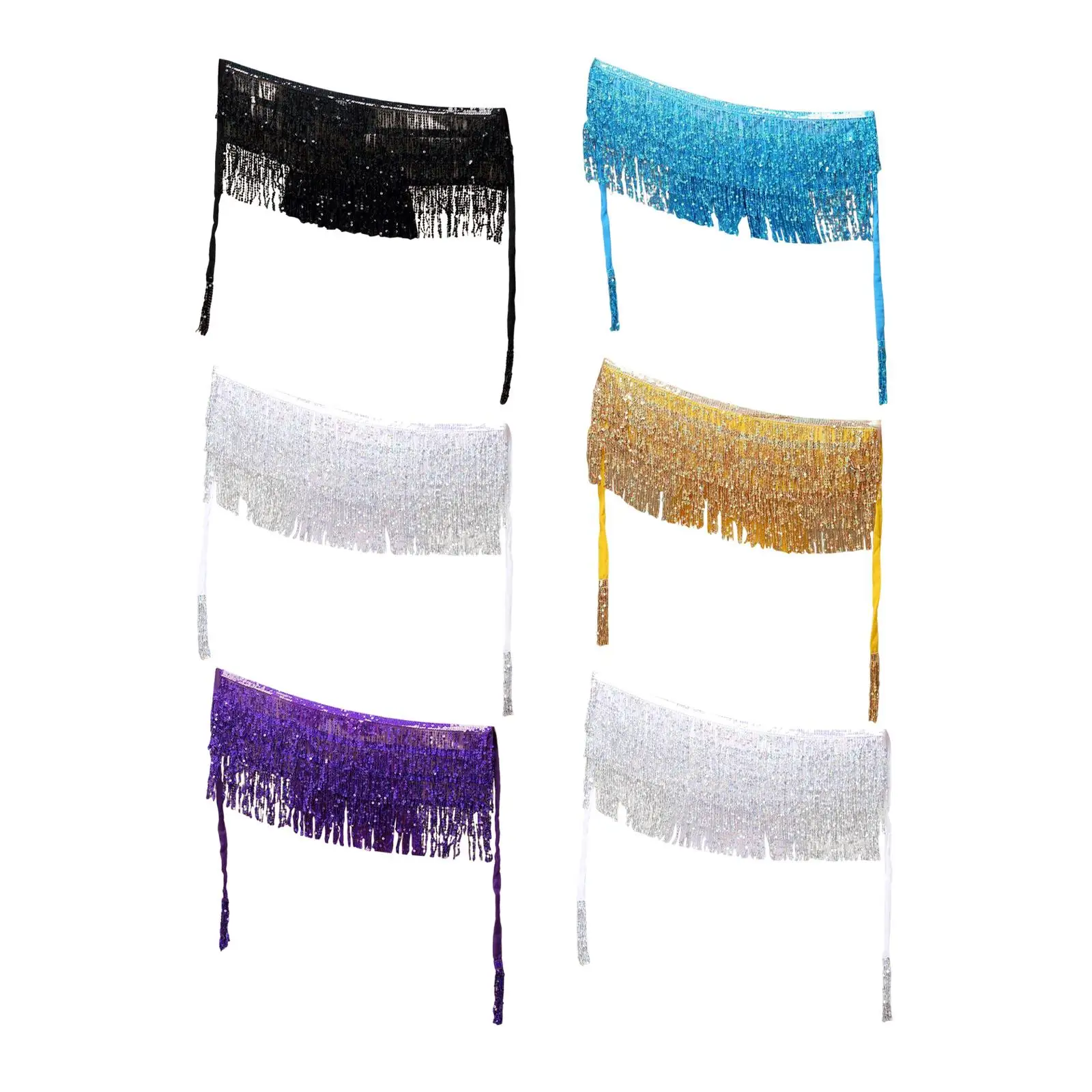 Bohemian Belly Dance Skirt Sequined Tassel Sequin Body Accessories Hip Scarf Waist Chain Wrap for Show Performance Rave Women