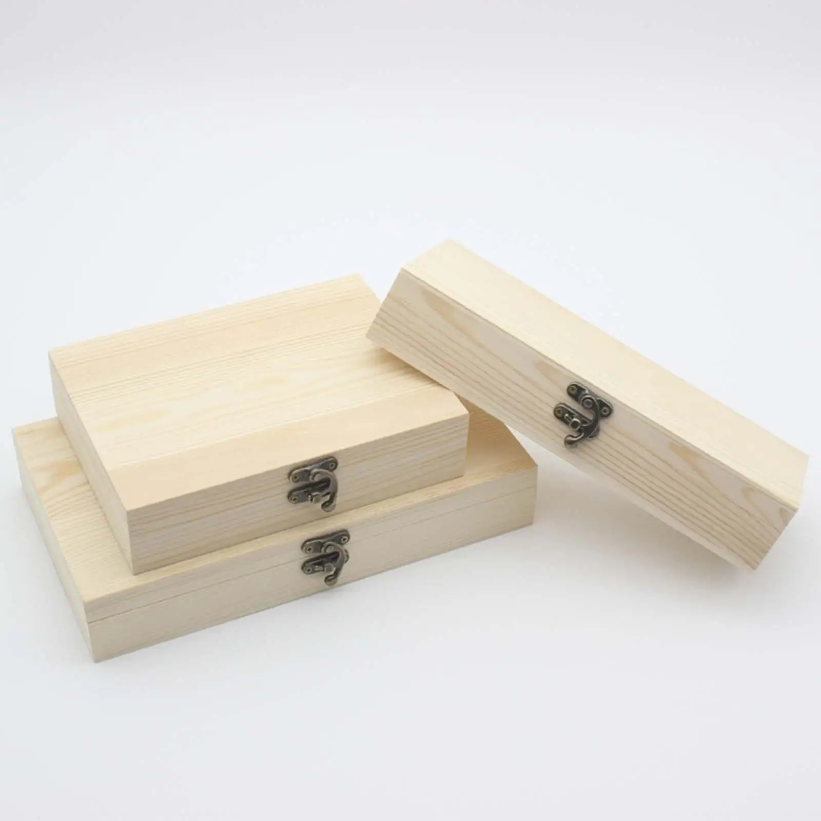 Wooden Box with Hinged Lid Keepsake Box Rectangle Plain Wood Box Front Clasp