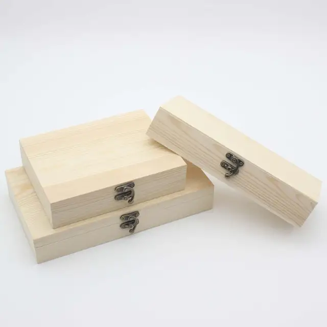 Wooden Box with Hinged Lid Keepsake Box Rectangle Plain Wood Box Front  Clasp - AliExpress
