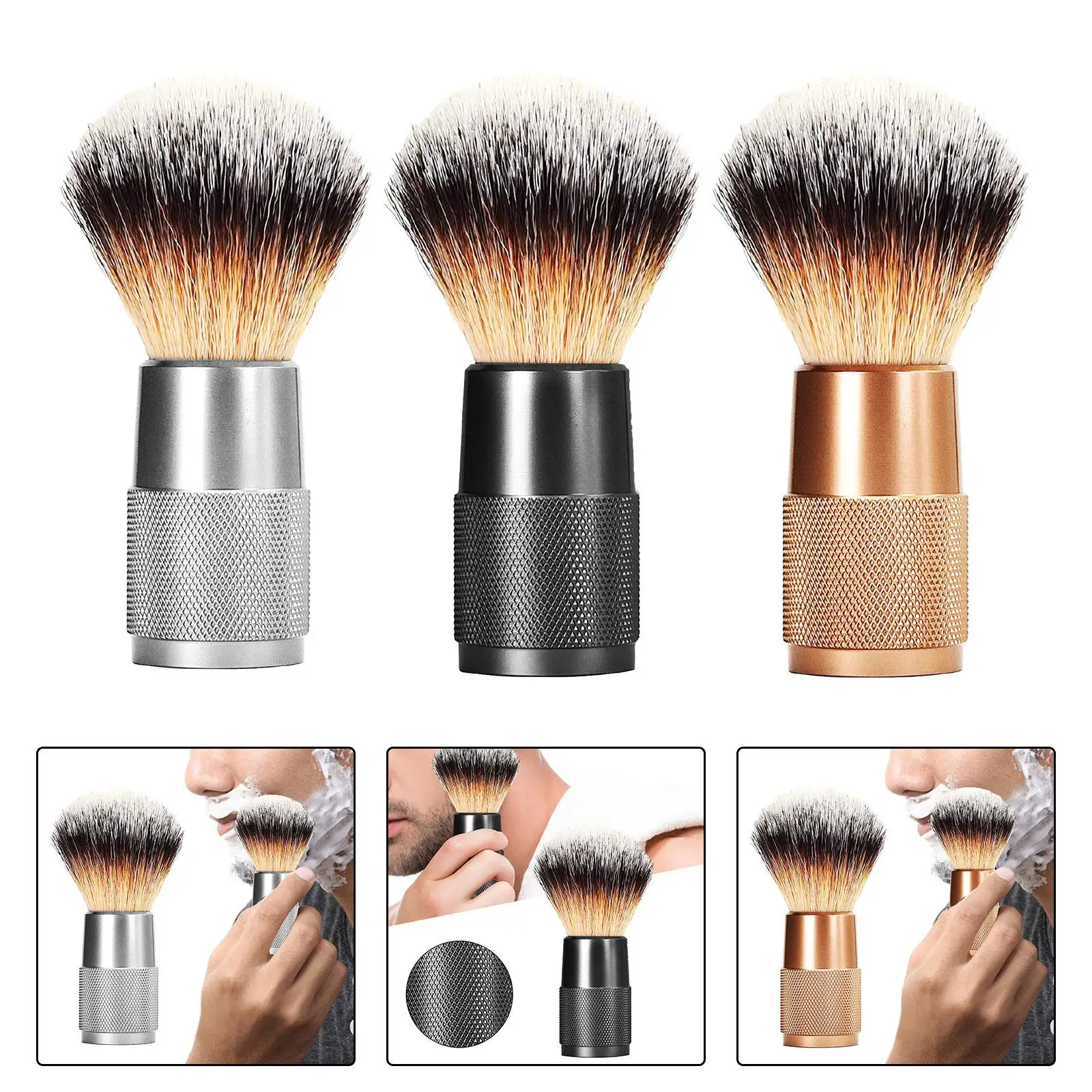 Men Shave Brush Portable for Home Travel Facial Beard Cleaning Durable Hair Salon Tool Aluminum Handle Nylon Synthetic Bristles
