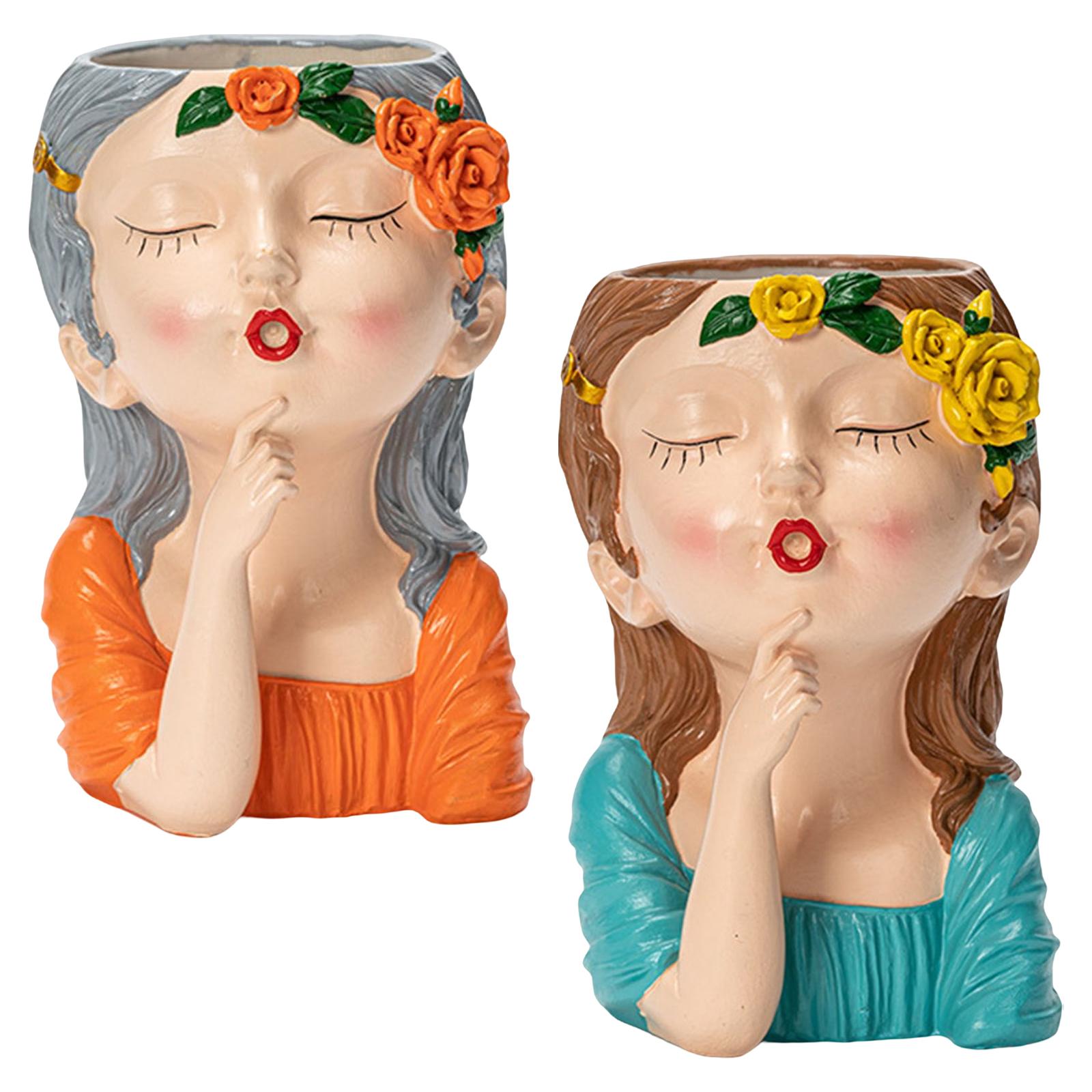 Creative Human Head Sculpture Vase Succulent Pot Sculpture Unique Bust Vase Plant Pot Fresh Portrait for Home Decoration Garden