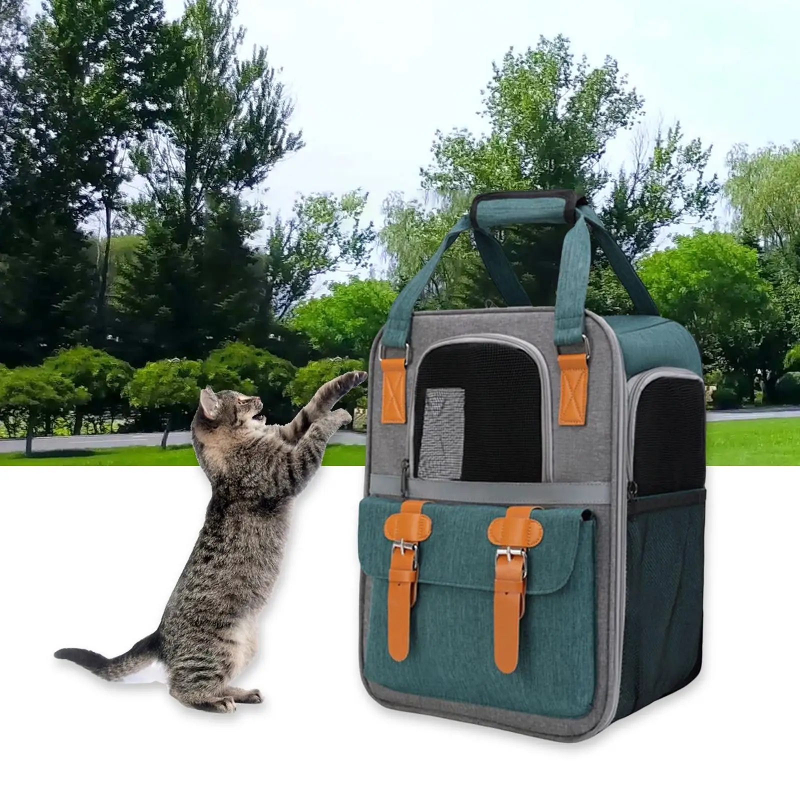 Portable Pet Cat Carrier Backpack Dog Travel Bag Shoulder Strap Kitten Tote Carrying Bag Breathable for Traveling Hiking Camping