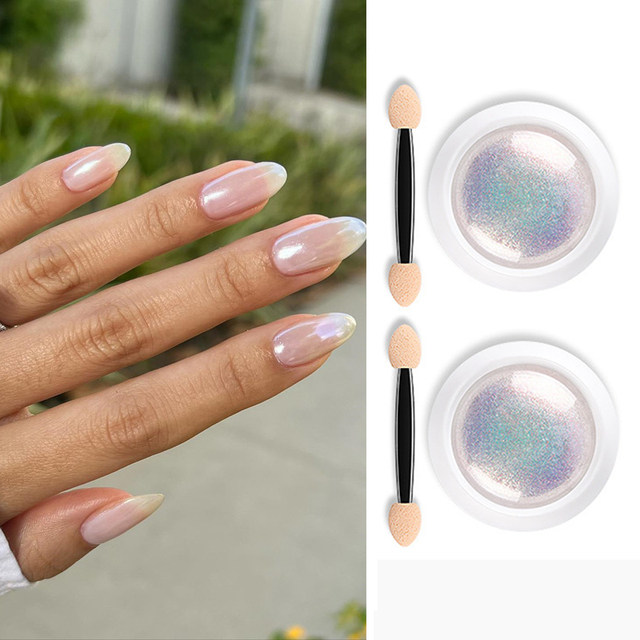 Mirror Nail Powder Pigment Pearl White Rubbing On Nail Art Glitter Dust  Chrome Aurora Blue Manicure Holographic Decorations Trzy