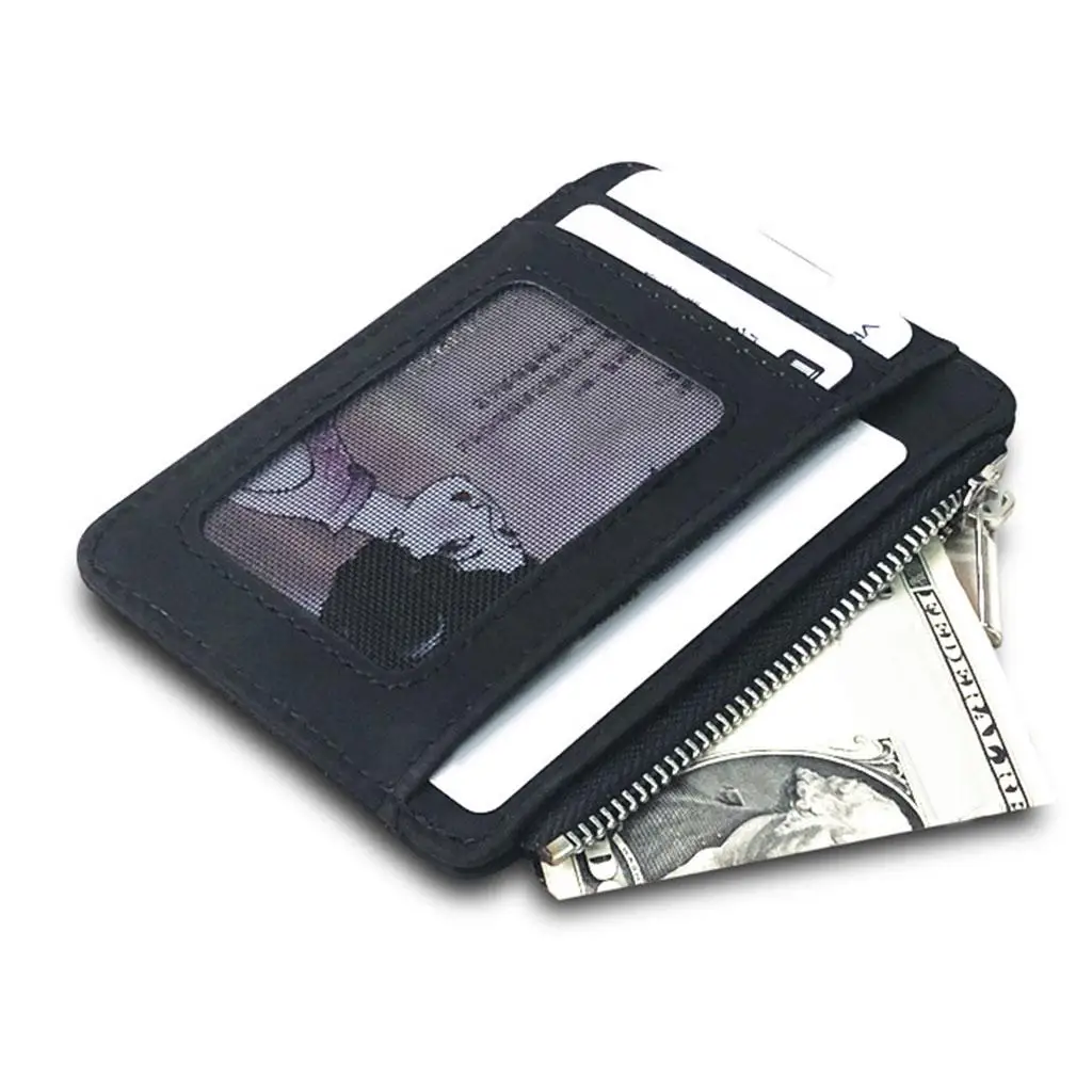 Slim ID Card Holder PU Coin  Wallet Unisex Mini Portable Zipper Pouch Money Clip for