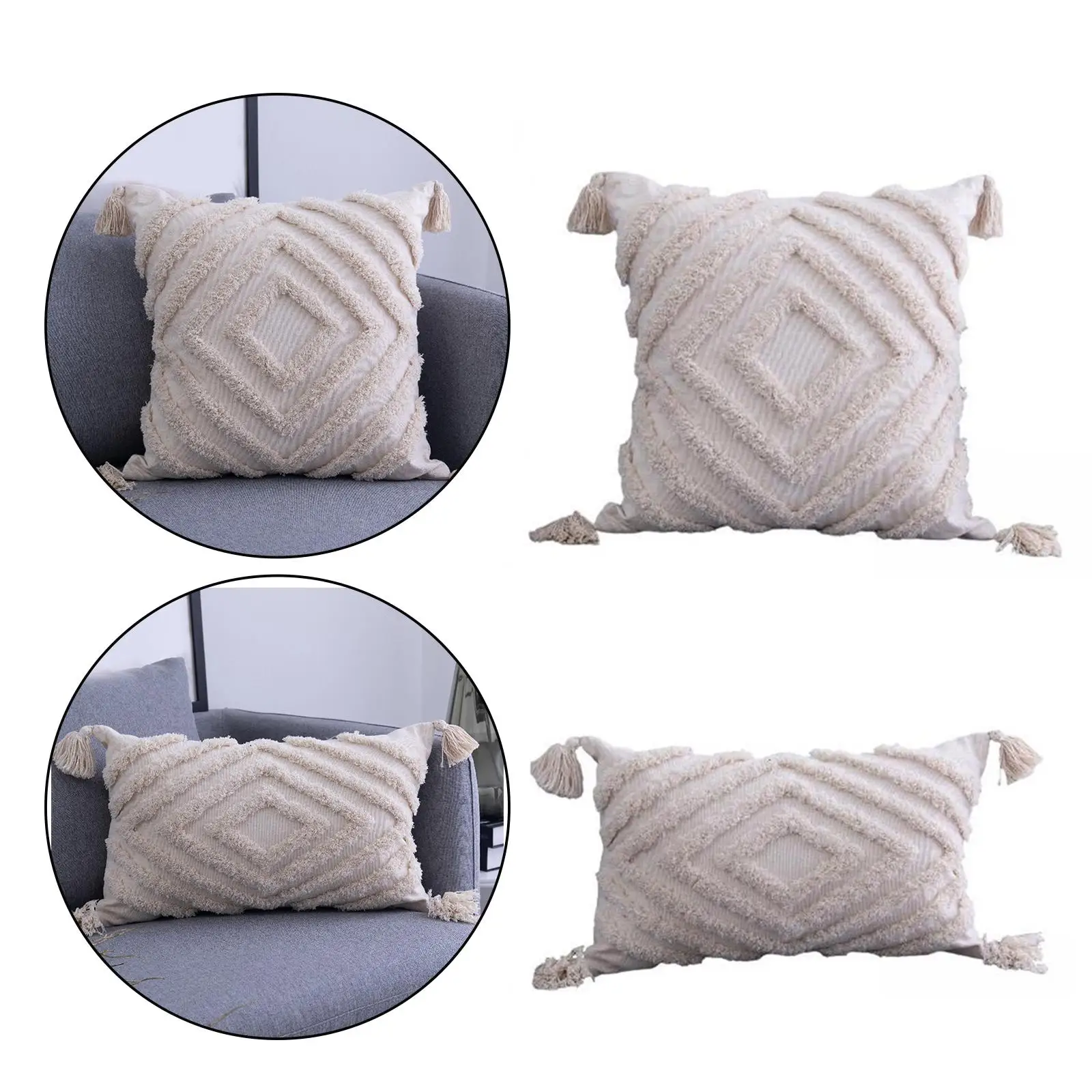 Loviver 2x Throw Pillow Cover Tassels Woven Tufted Cushion Cover for Bed