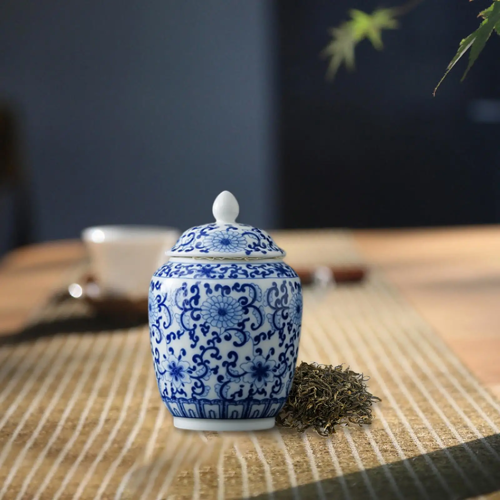 Ceramic Flower Vase Tea Canister Organizer Flower Arrangement Display Desk Versatile Porcelain Jar Fine Glaze Finish Traditional