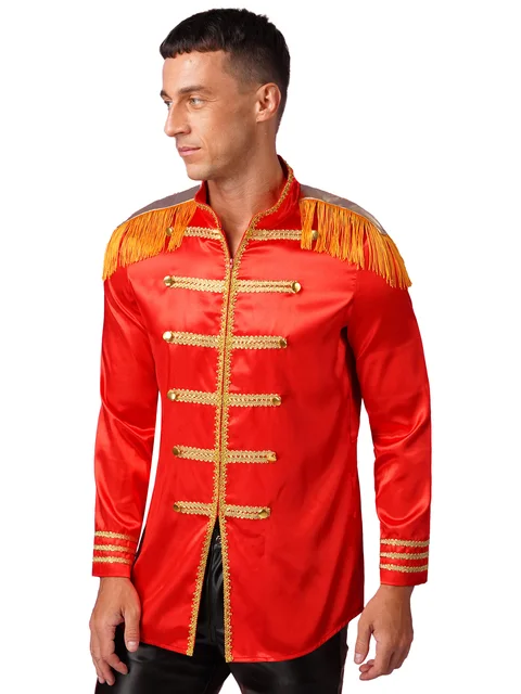 Men's Halloween SGT Sergeant Pepper Costume Jacket Marching Band Rock Man  60s Satin Cardigan Coat Theme Party Fancy Dress Up - AliExpress