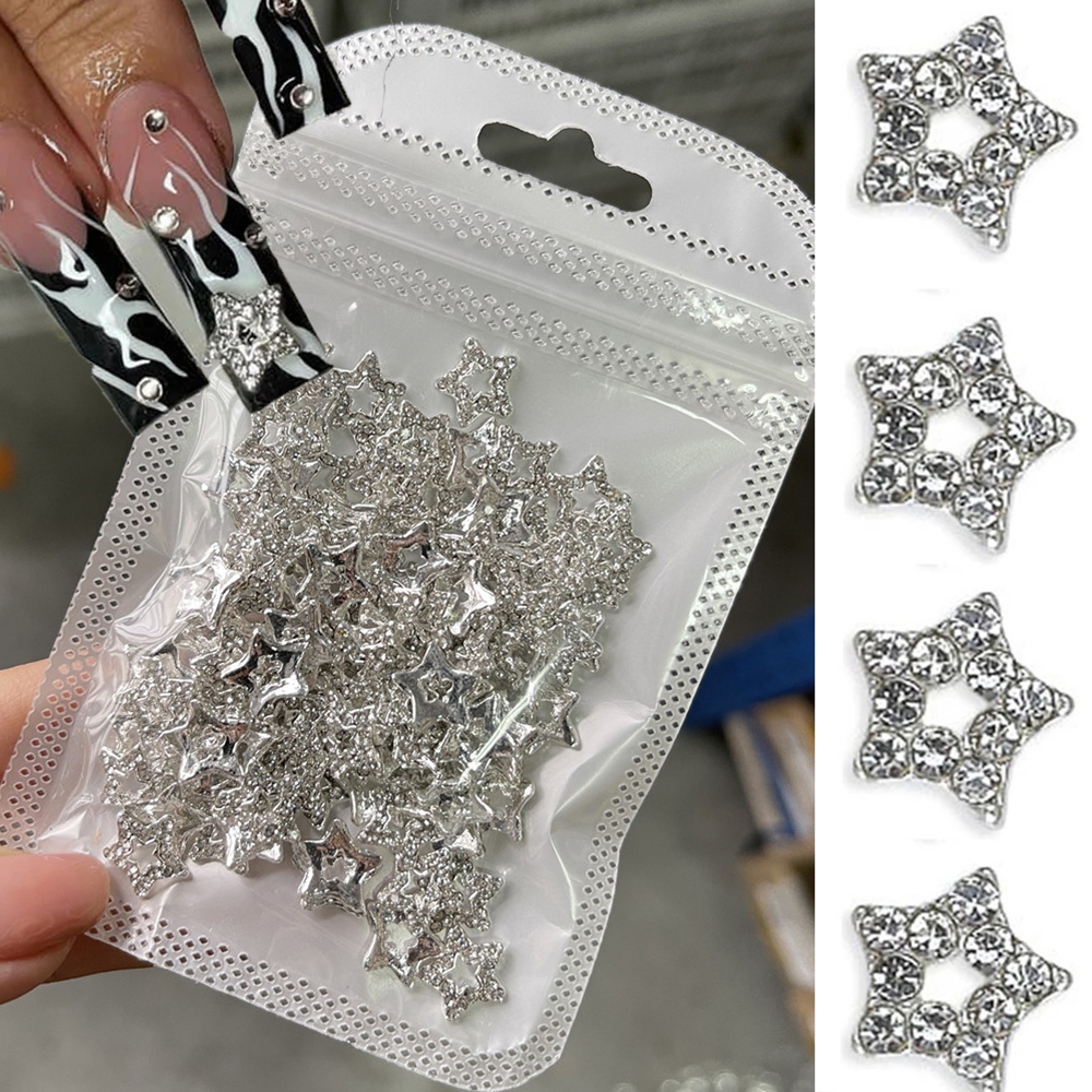 Best of 10pcs 3D Silver Pentagram Star Nail Art Alloy Rhinestone Luxury Metal Star Charms Nails Jewelry Gem Manicure Nail Art Decoration Reviews & Tips