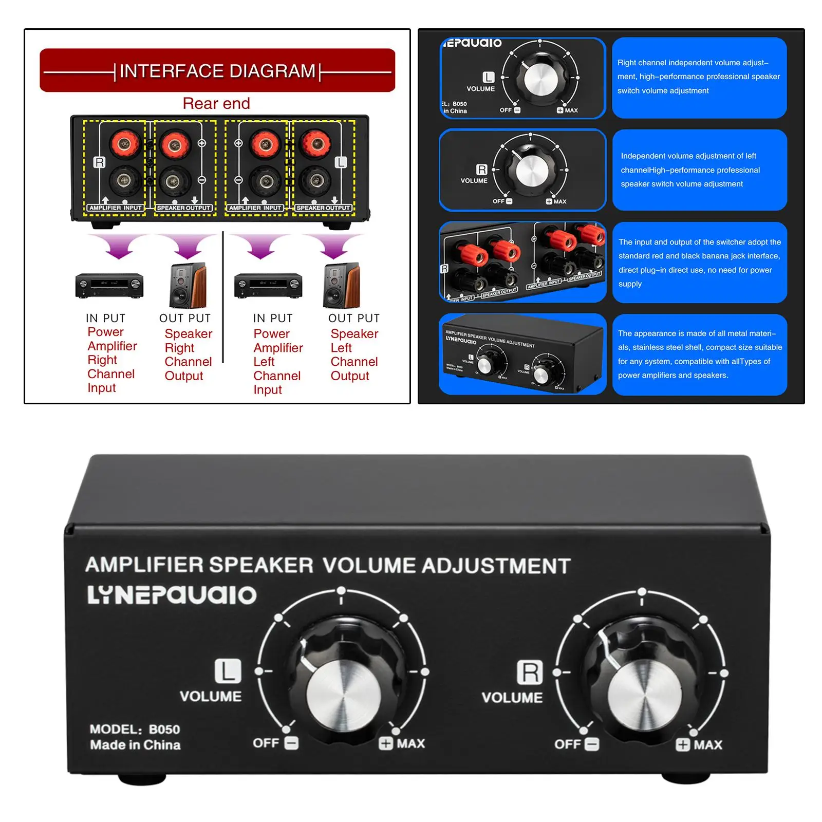 Speaker Volume Selector  Right Channels Up to 150 Channel Distribute Speakers for Film Home Theater Audio