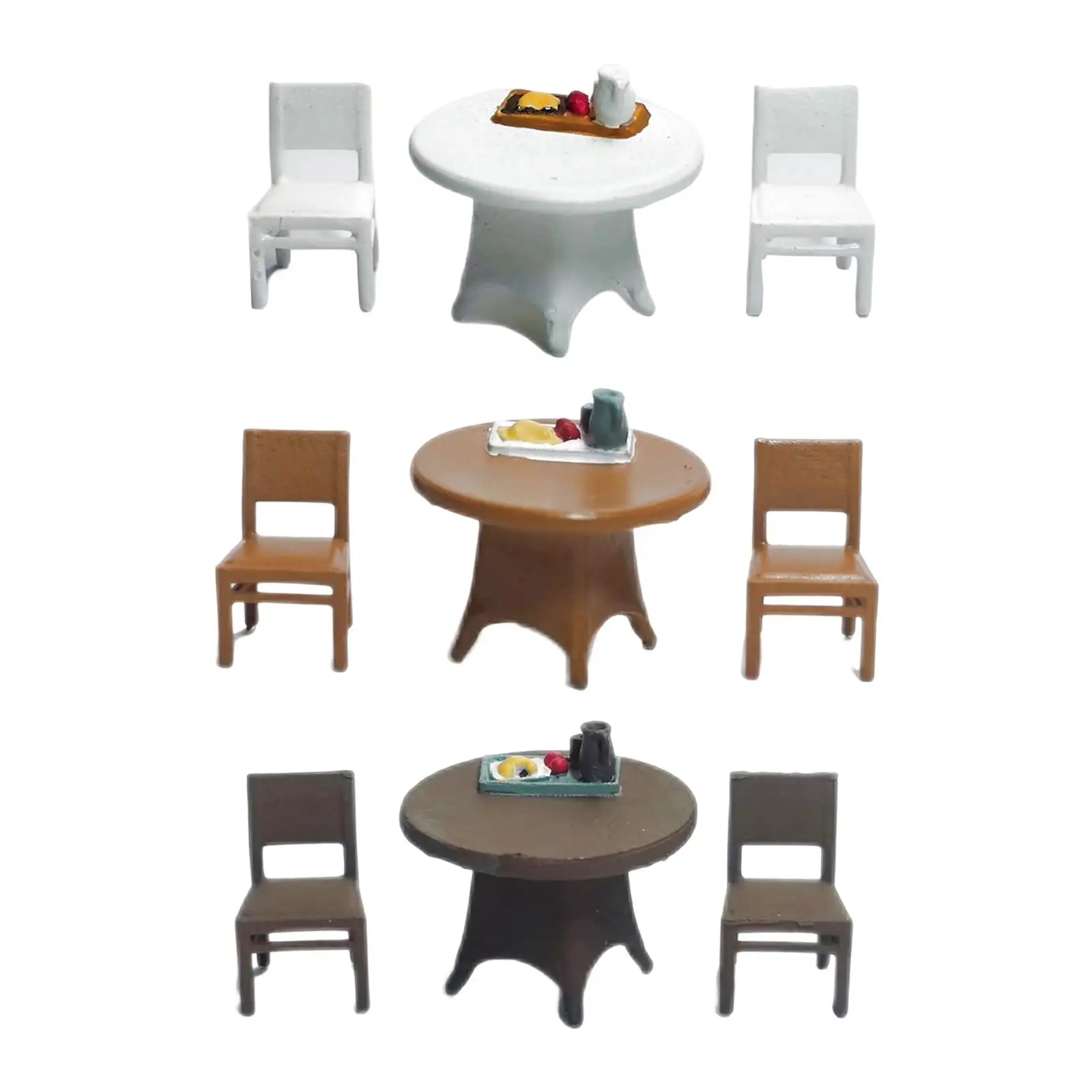 3Pcs Hand Painted 1/64 Table and Chair Model with Food Tray Miniature Scenes Decor