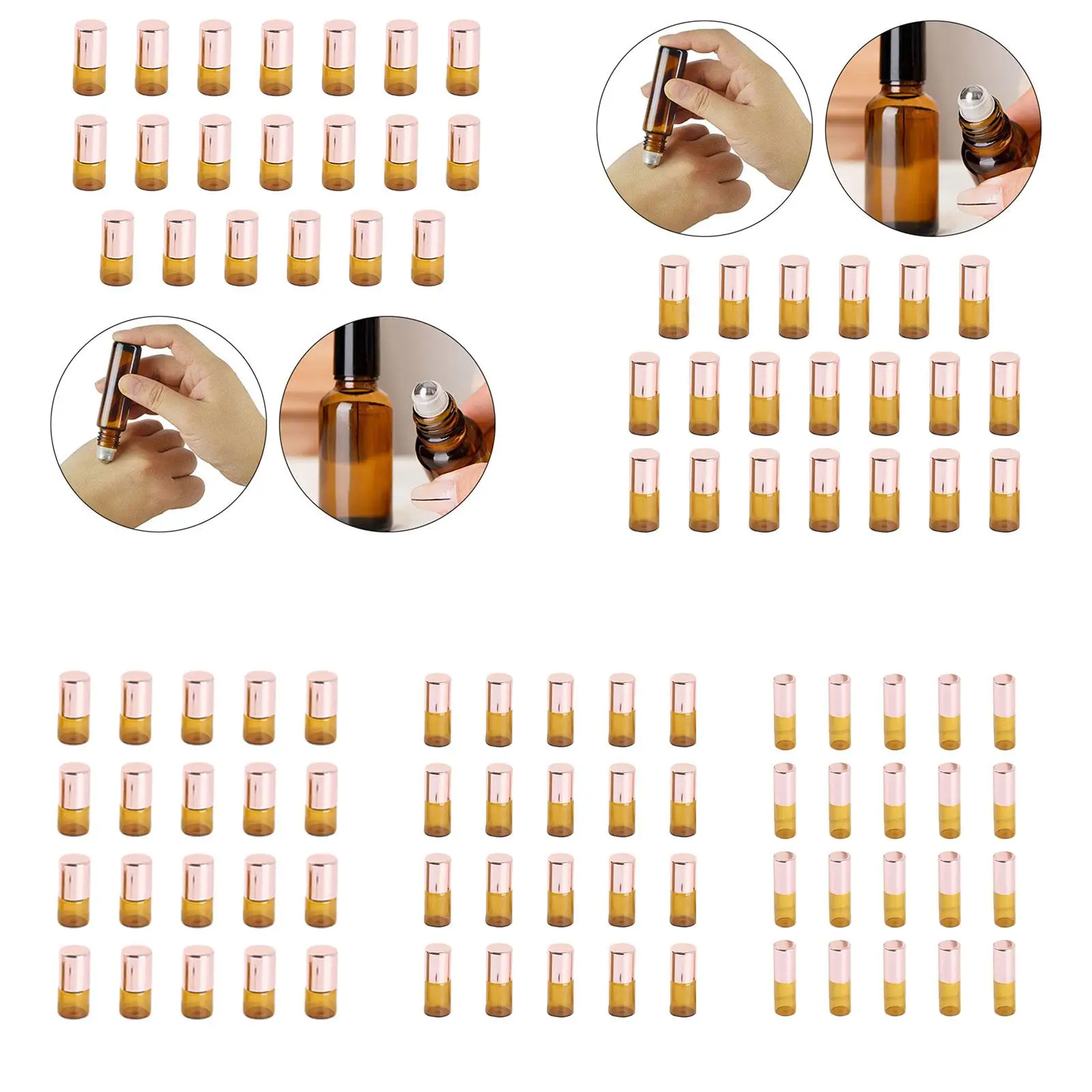 20Pcs Refillable Amber Glass Roll on Bottles Storage Jar Professional Smooth Rolling Metal Ball