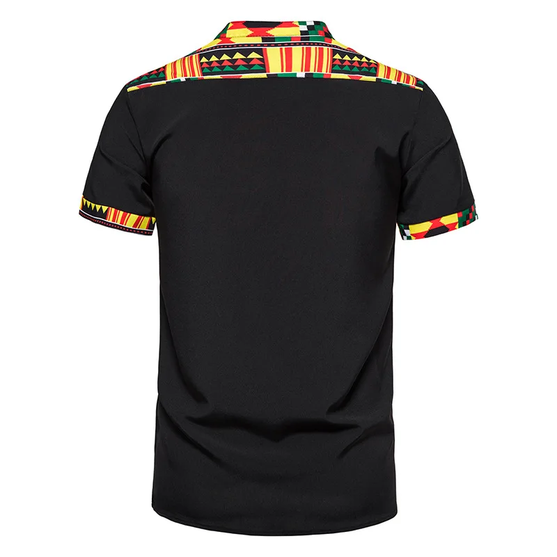 African Fashion Shirt Dashiki Kente Geo Panel Print Golf Shirt Patchwork Men Summer 3 Button Skinny Tops Short Sleeves Plus Size