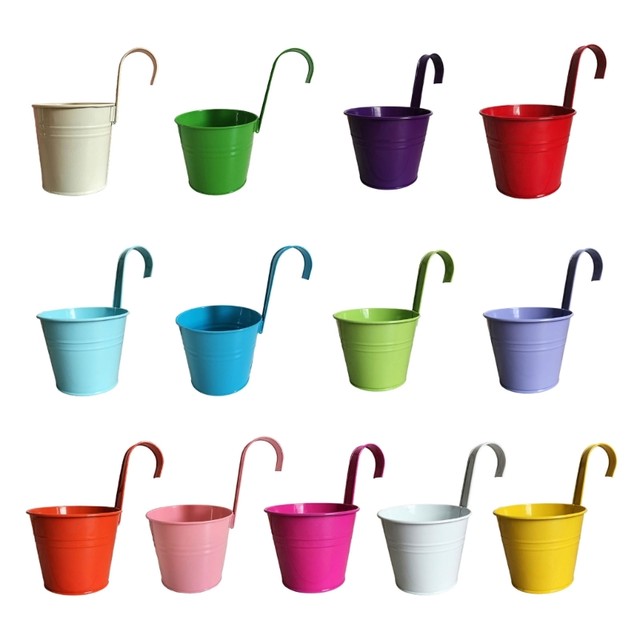 Plastic Hanging Planter Plant Pots Garden Fence Balcony Railing