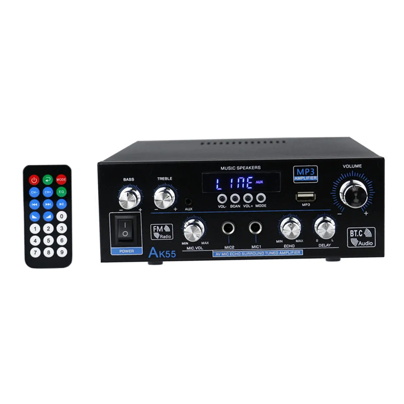 Power Amplifier 110-240V 70W+70W USB BT FM AUX Mic for Store Home Theater Dual Channel Mini HiFi Stereo Amp Speaker EUR