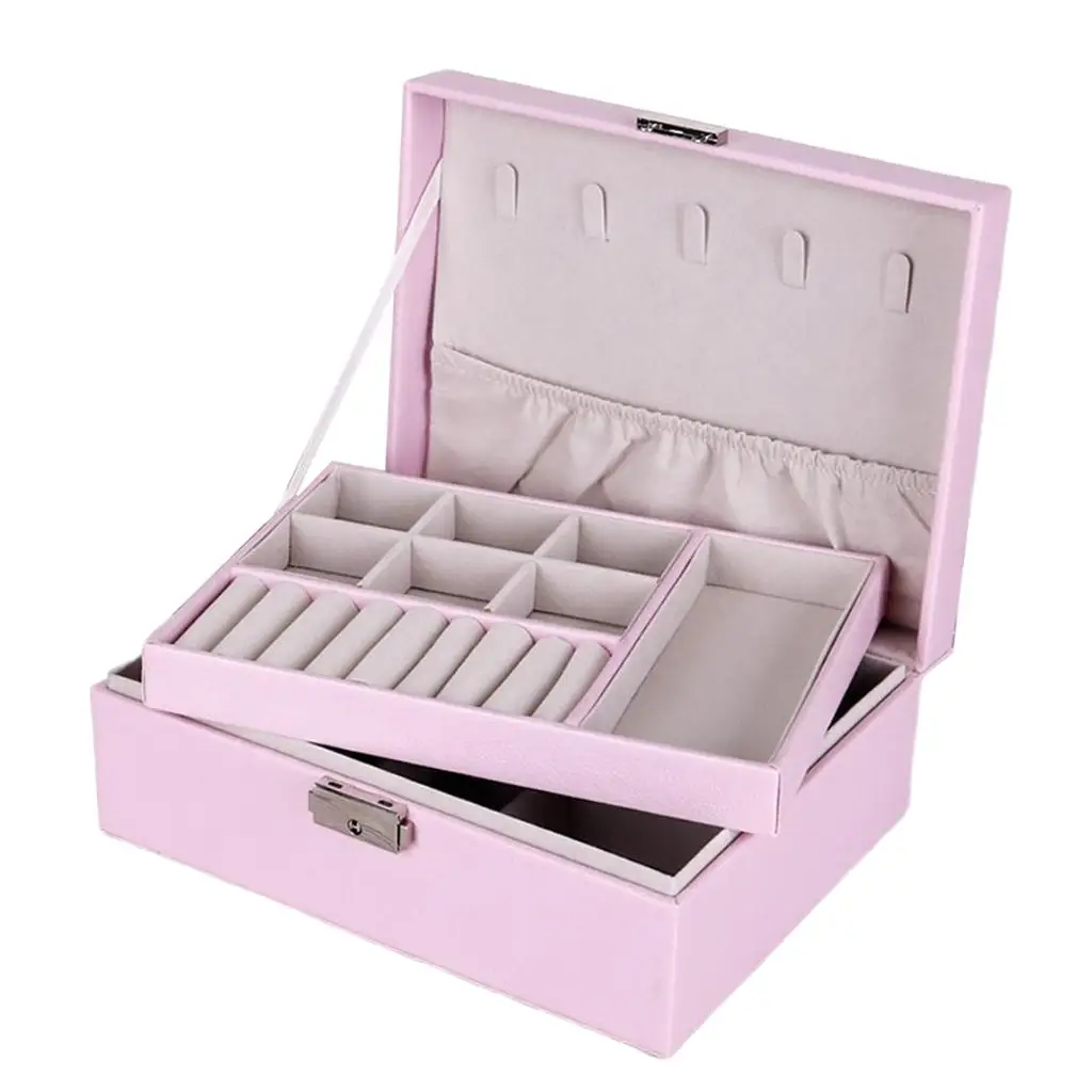 Jewelry Box Organizer Dual Layer Storage Leather Box for Rings Brackets