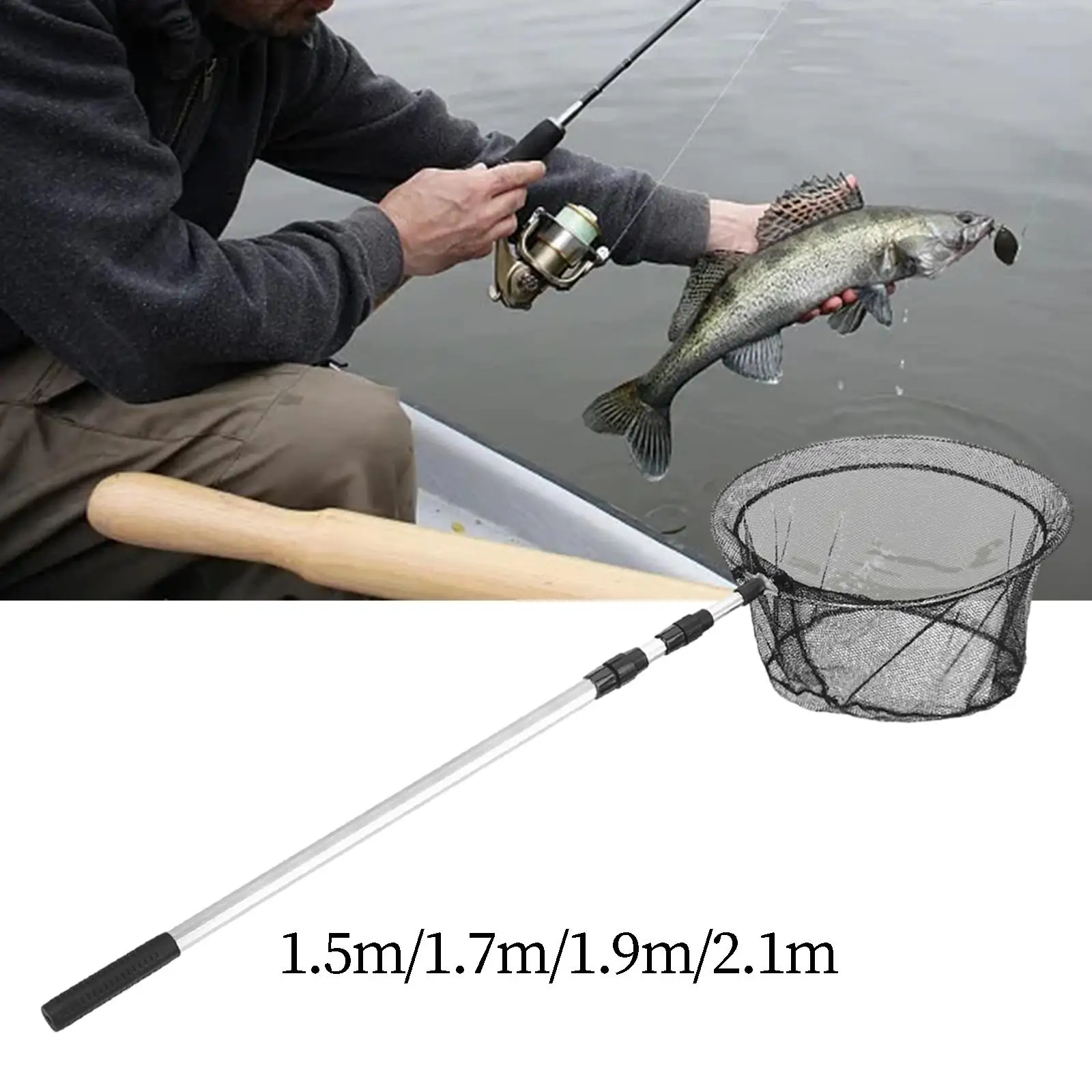 Fishing Landing Net Telescopic Multifunctional Strong Load Bearing Aluminium Rod Accessory Durable Mesh for Fishing Enthusiasts
