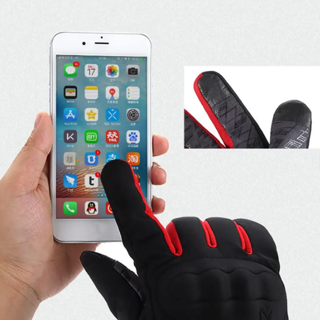 Motorcycle Bicycle Waterproof Cycling Windproof Full Finger Touch Screen Gloves Black & Red