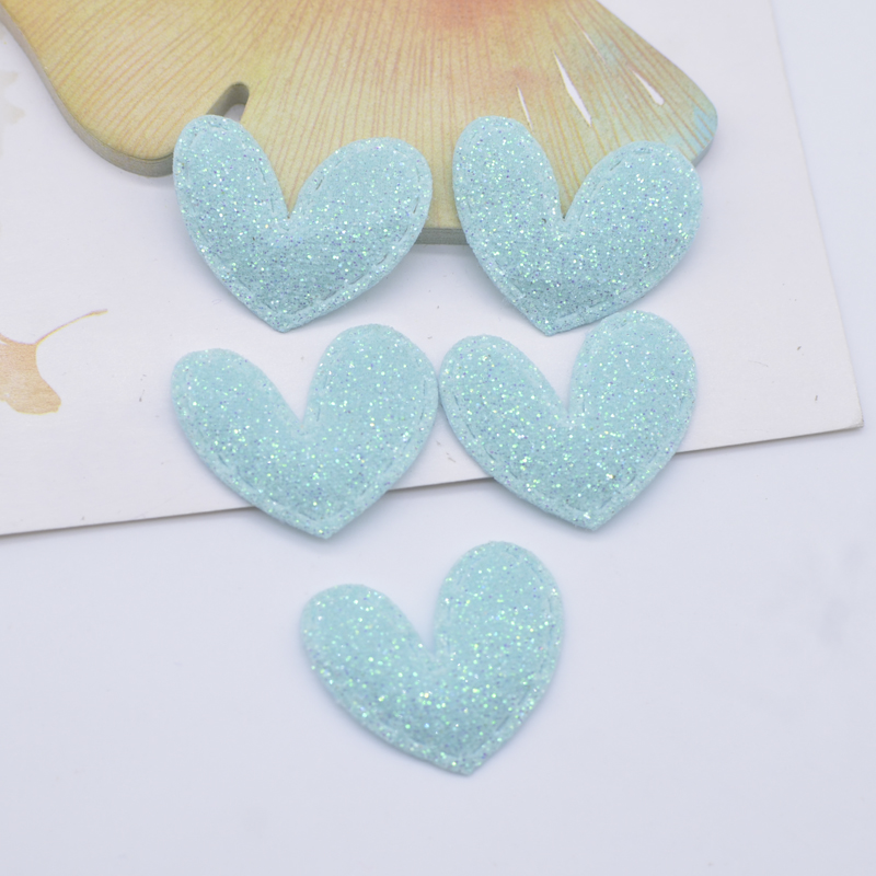 100 Stück 25 x 20 mm Bling-Herz-gepolsterte Glitzer-Stoff-Applikationen für DIY-Kopfbedeckungen, Schleife, Dekor, Zubehör, Basteln, Kleidung, Nähen – Detail 7
