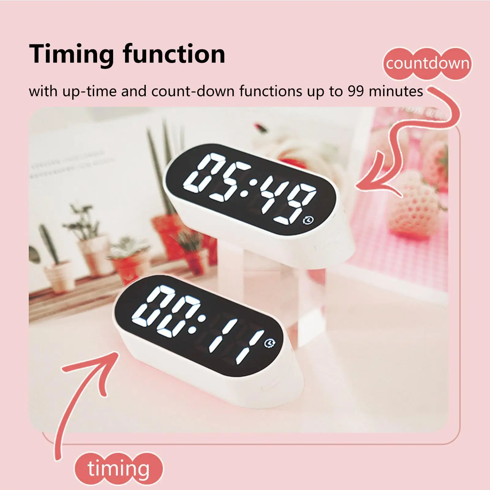 Digital Clock with Snooze Electronic Clock Rechargeable for Travel