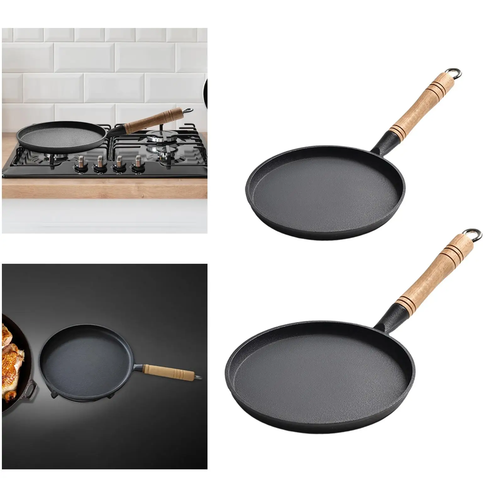 Heavy Gauge Crepe Pancake Pan Nonstick Frying Pan with Wooden Handle Cooking Omelette Pan for Kitchen Picnic Camping BBQ Outdoor