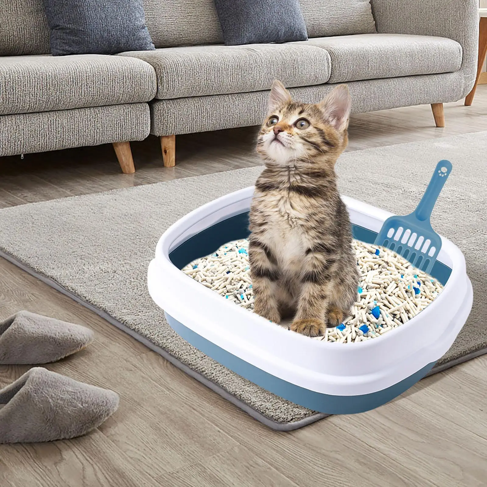 Open Cat Litter Box High Sided Deep Toilet Easy to Clean Durable Nonstick