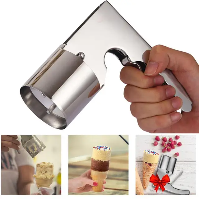Ice Cream Scoop - Stainless Steel, Old Time Cylindrical Design with Spring-Powered Trigger for Easy Release | Easy to Clean | Big Volume Scoops 