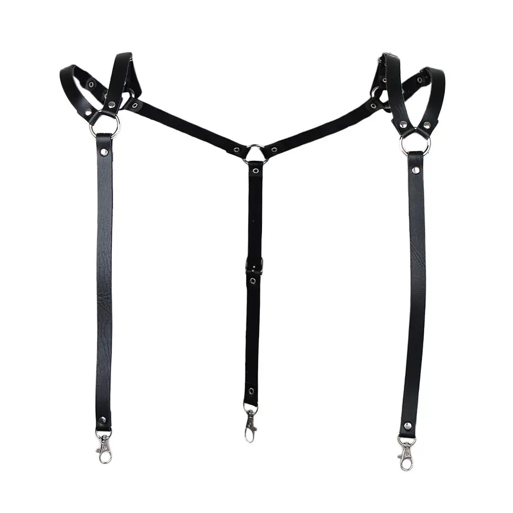 Mens Artificial Leather Suspenders Y-Back Double Shoulders  Hooks Belt
